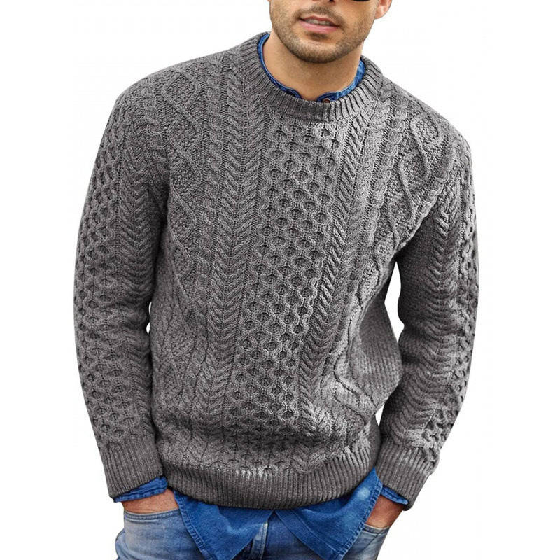 Men’s Textured Crew Neck Knit Sweater | Classic Cable Knit Pullover
