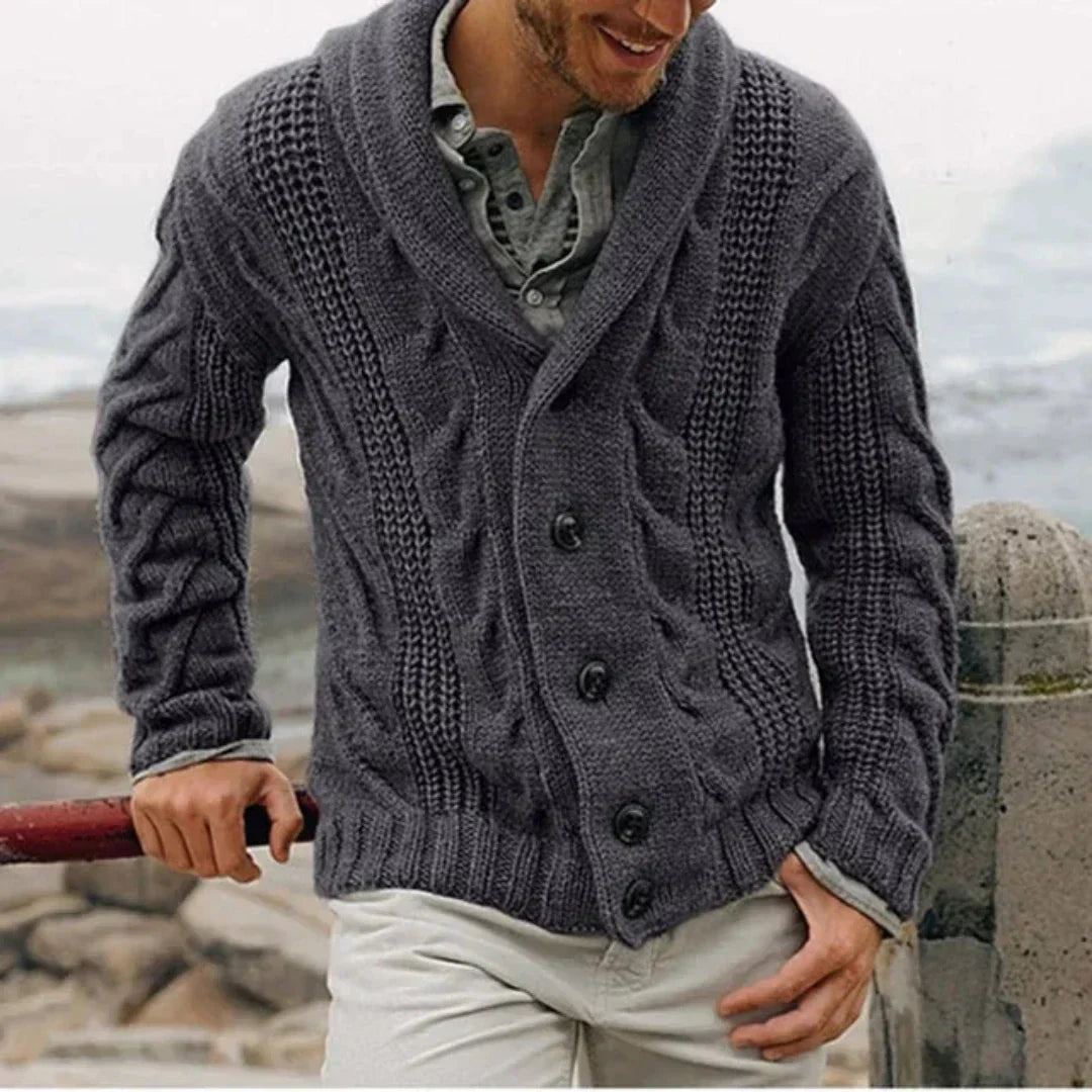 Men’s Cable Knit Cardigan | Shawl Collar Classic