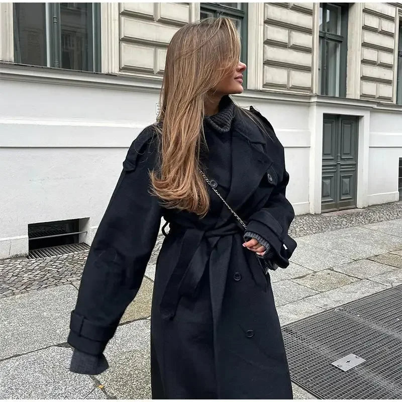 Women's Double-Breasted Long Trench Coat | Elegant Oversized Winter Coat