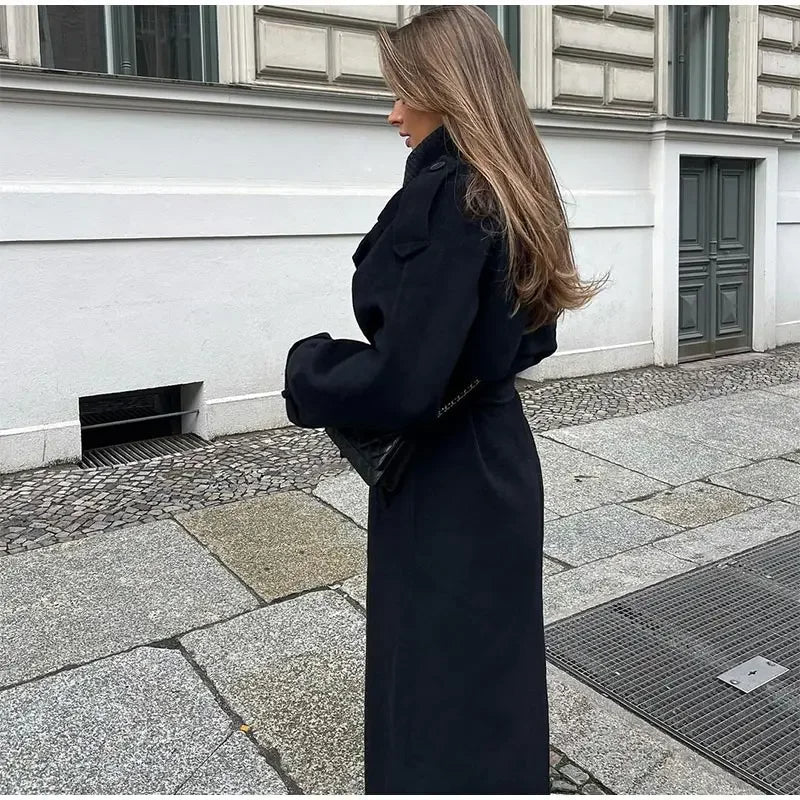 Women's Double-Breasted Long Trench Coat | Elegant Oversized Winter Coat