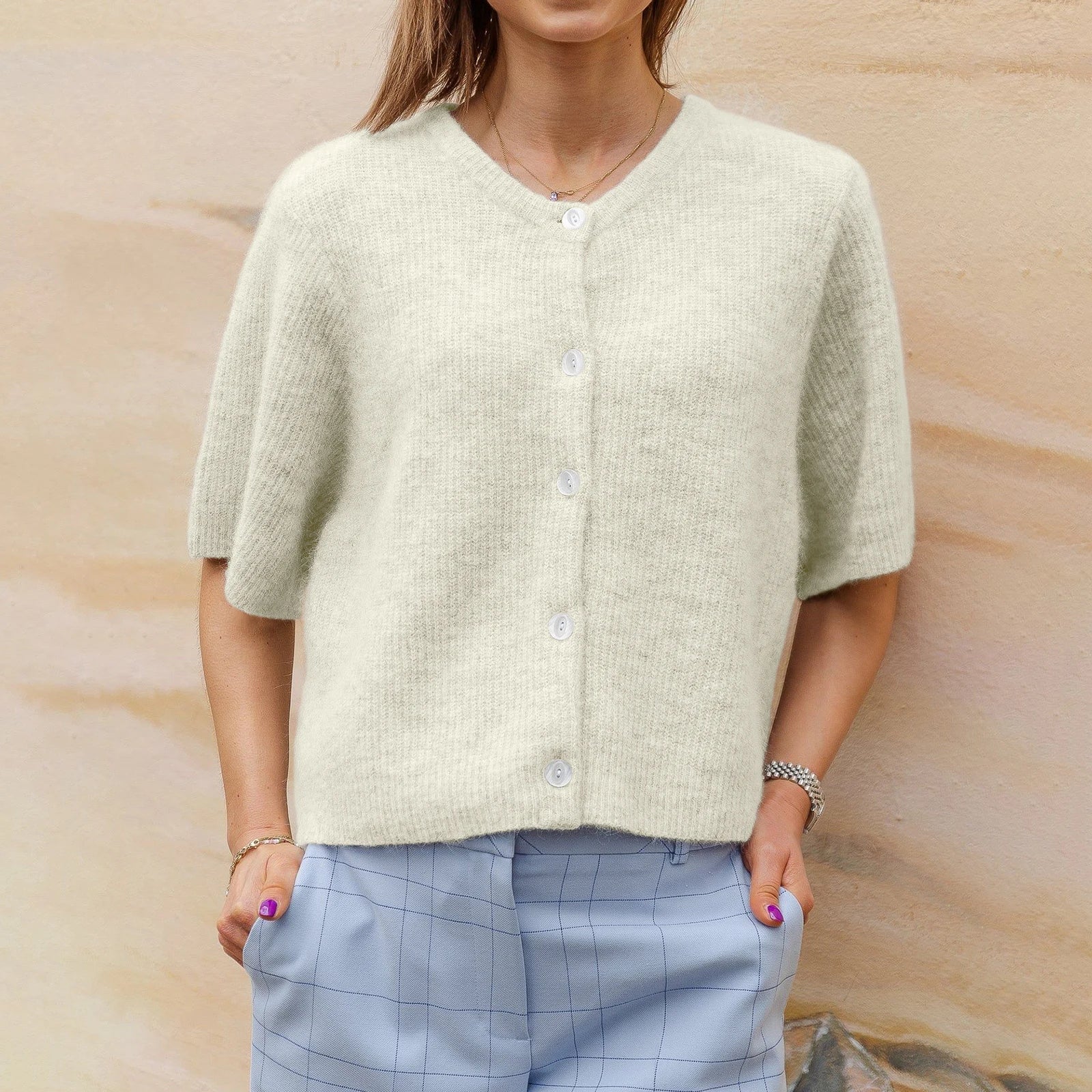 Women’s Short Sleeve Knit Cardigan | Soft Elegant