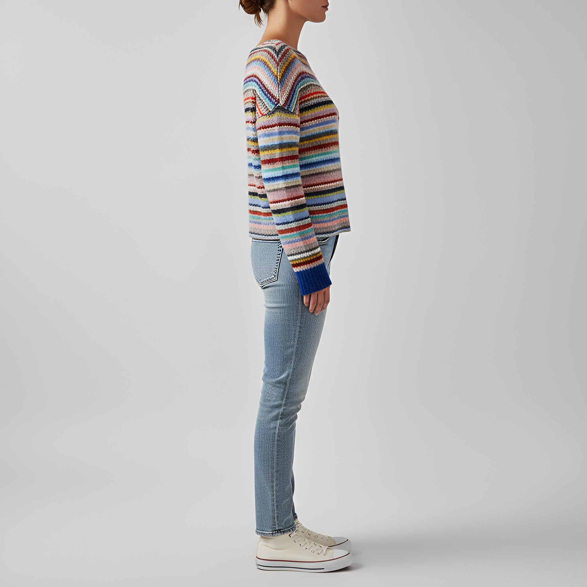 Women’s Wool Blend Fair Isle Knit Sweater with Crew Neck and Long Sleeves