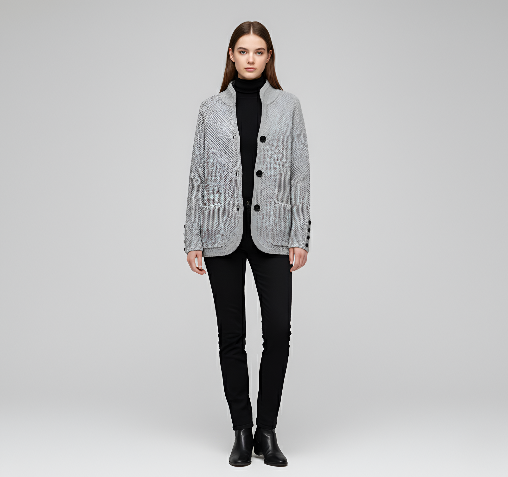 Chaqueta texturizada para mujer By Assuli con botones delanteros, bolsillos y corte relajado