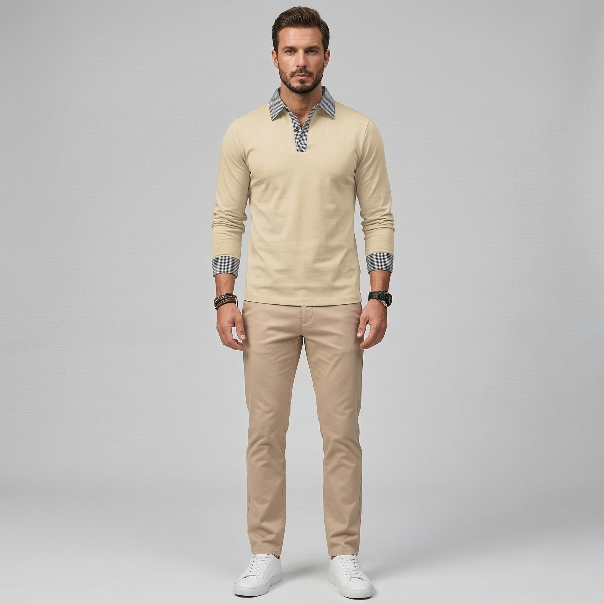 Herren Langarm-Poloshirt Baumwolle Freizeit Pullover mit Kragen