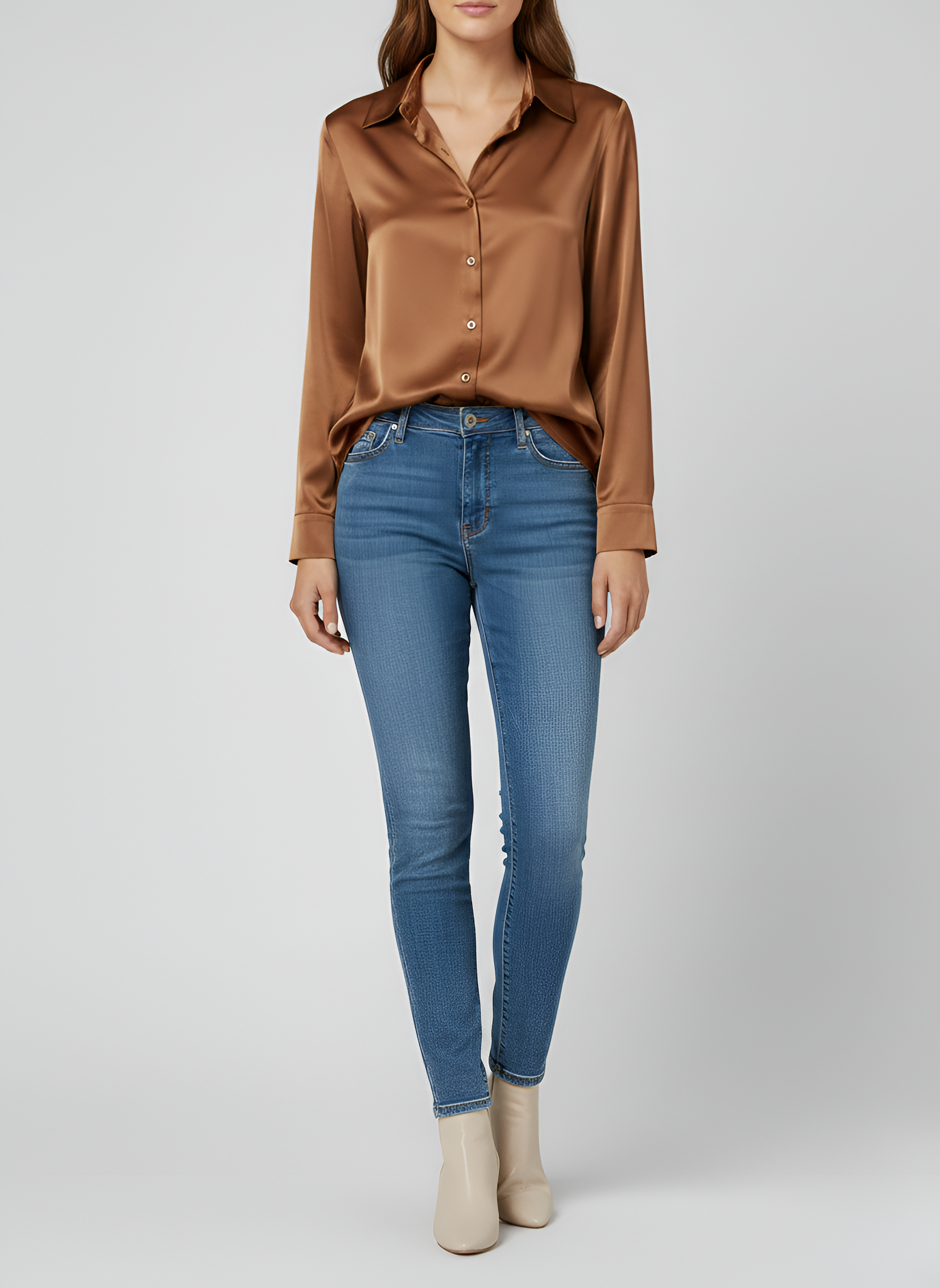 Women’s Satin Tie Front Blouse Long Sleeve Button Up Shirt