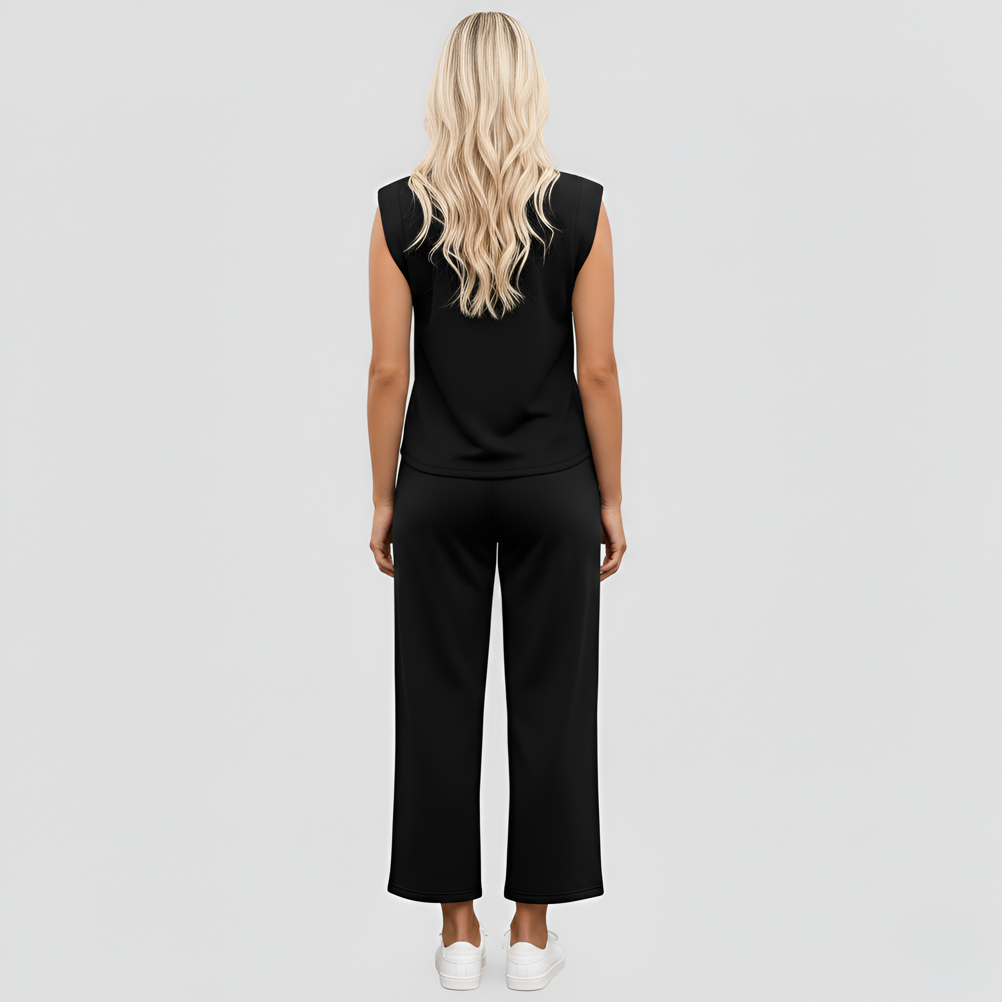 Ensemble détente deux pièces pour femme : haut sans manches et pantalon large