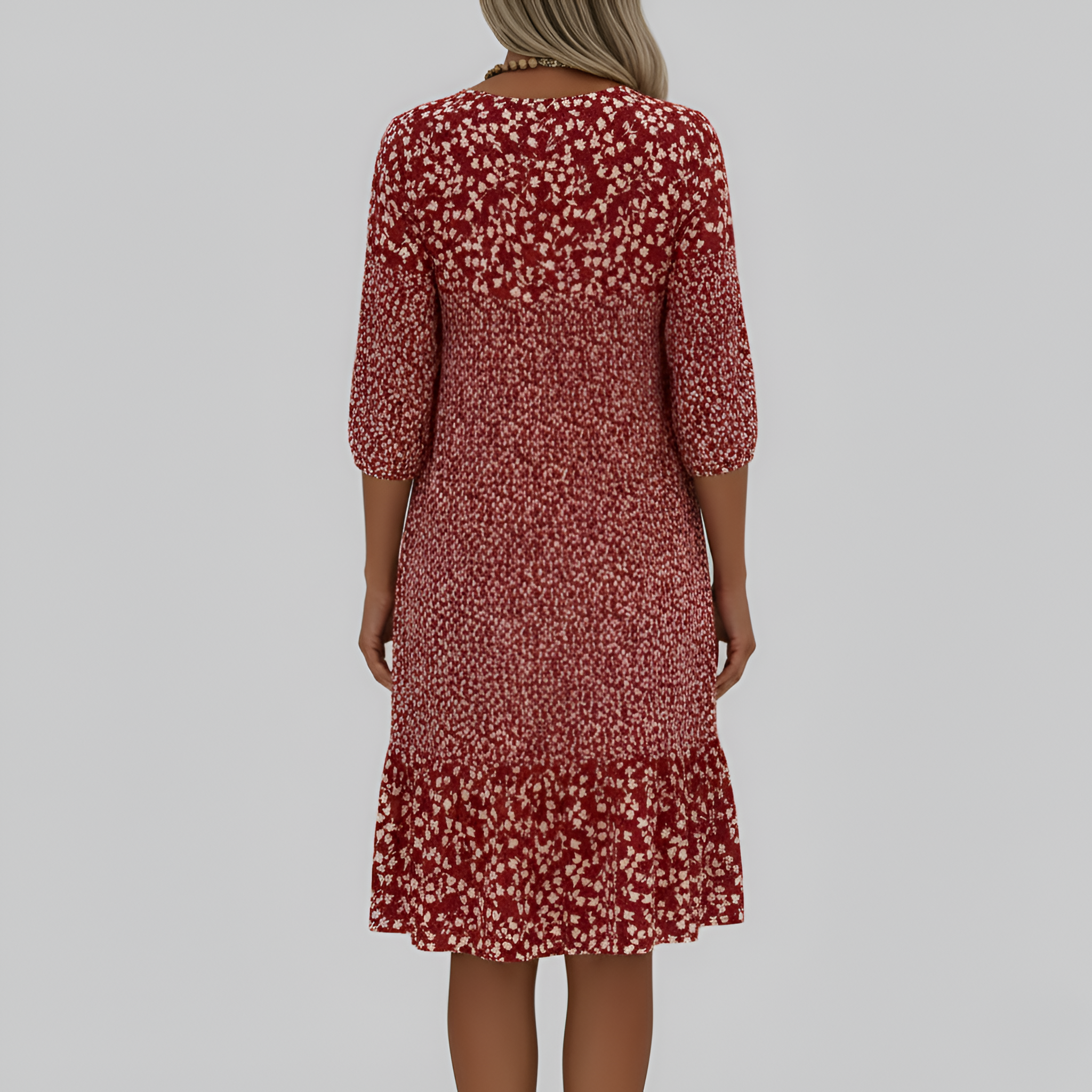 Robe midi à fleurs pour femmes avec manches trois-quarts et col en V