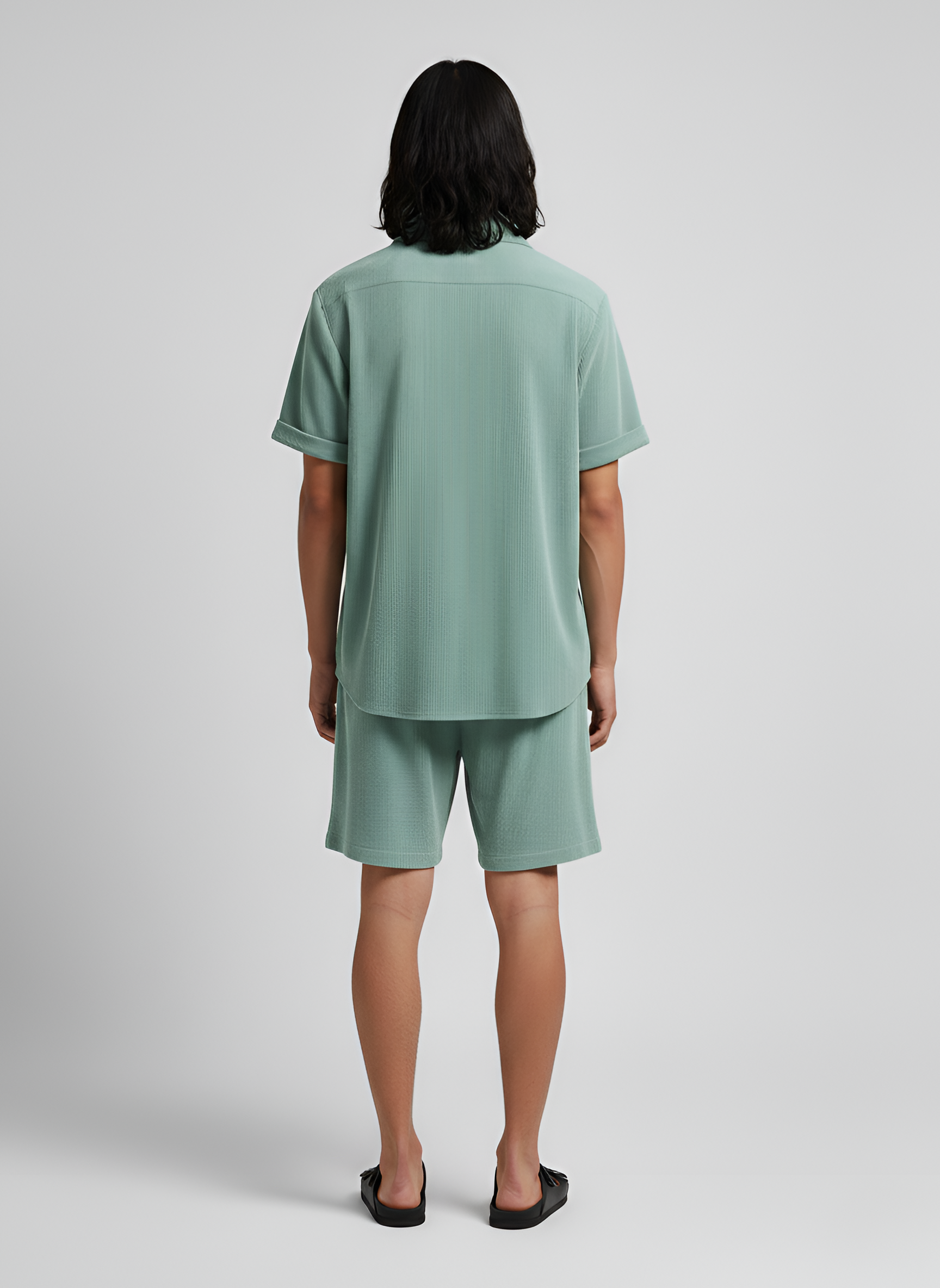 Σετ Ανδρικό Πουκάμισο με Κοντό Μανίκι και Βερμούδα με Κορδόνι από Βαμβακερό Κοτλέ για Καθημερινή Χρήση