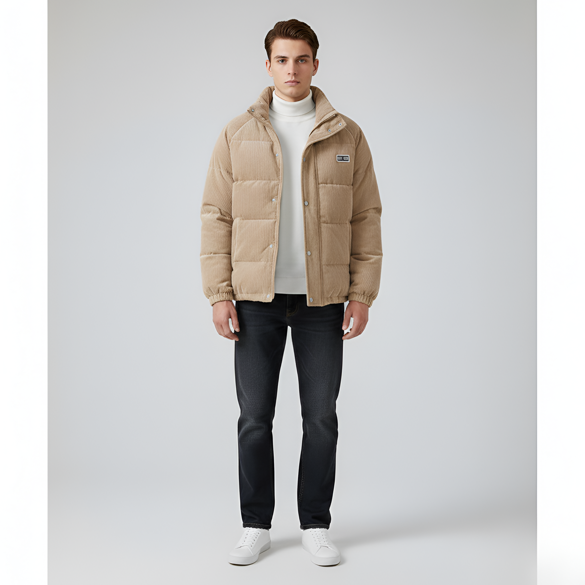 Pánská prošívaná péřová bunda s knoflíky, zimní volnočasový svrchní oděv