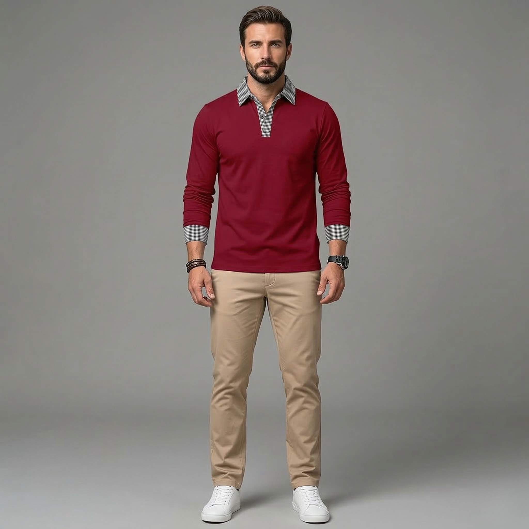 Herren Langarm-Poloshirt Baumwolle Freizeit Pullover mit Kragen