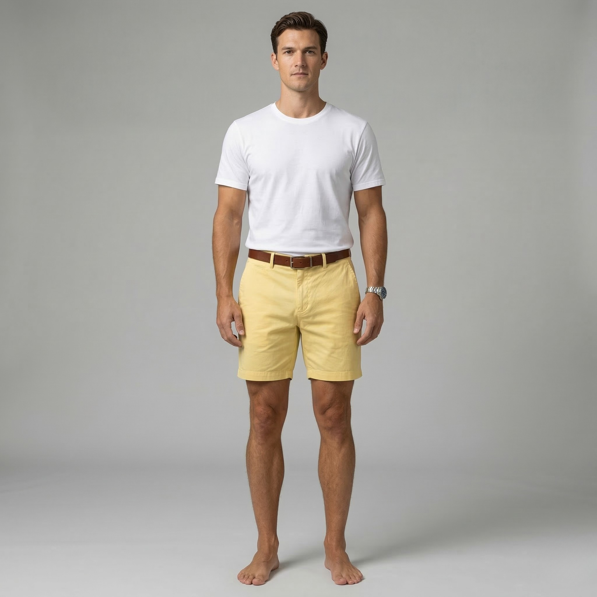 Shorts chino en coton pour homme Coupe ajustée Shorts d'été décontractés avec poches