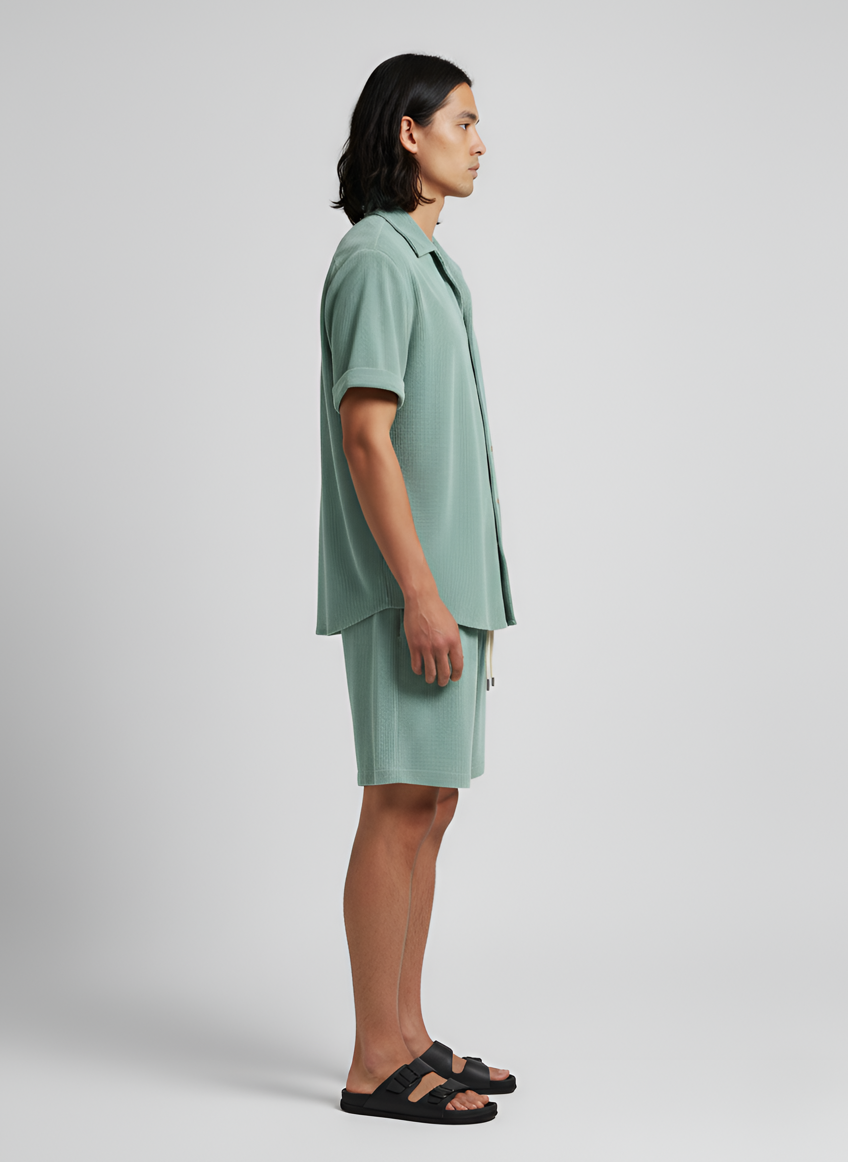 Σετ Ανδρικό Πουκάμισο με Κοντό Μανίκι και Βερμούδα με Κορδόνι από Βαμβακερό Κοτλέ για Καθημερινή Χρήση