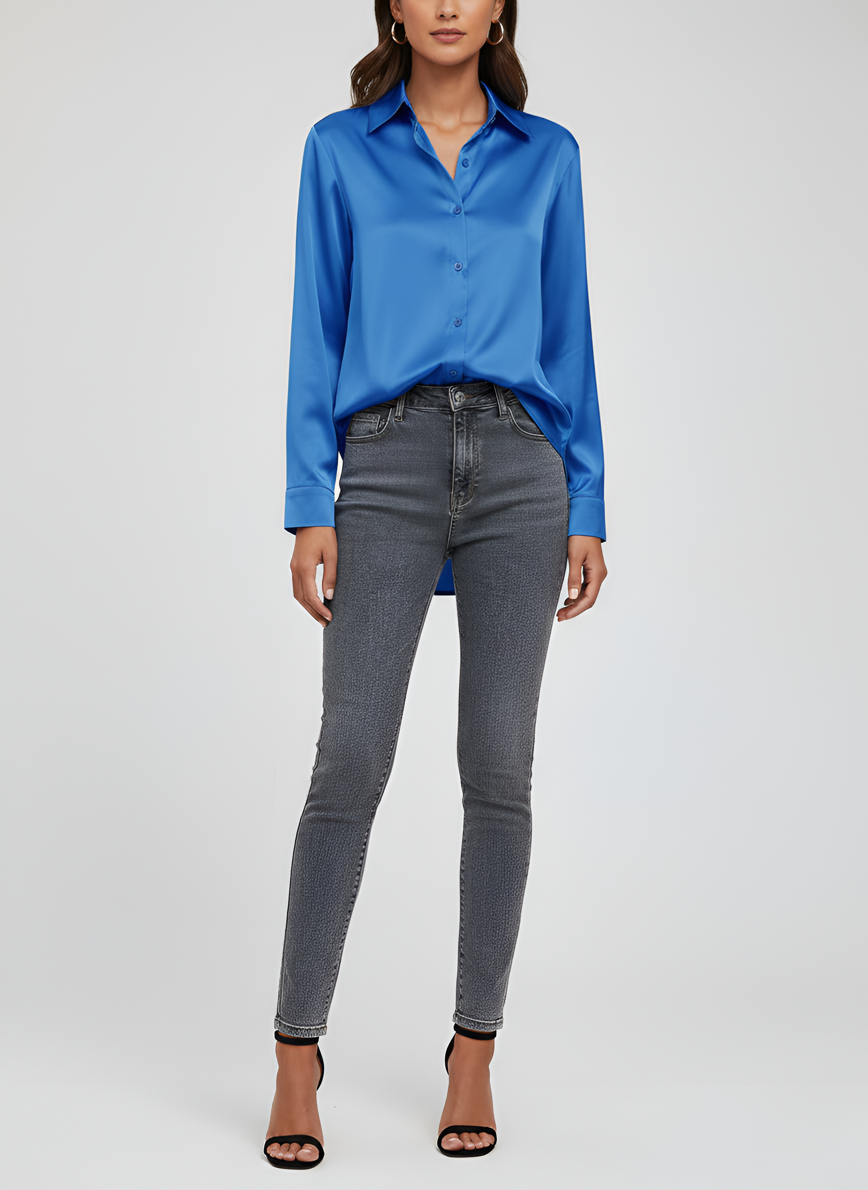 Women’s Satin Tie Front Blouse Long Sleeve Button Up Shirt