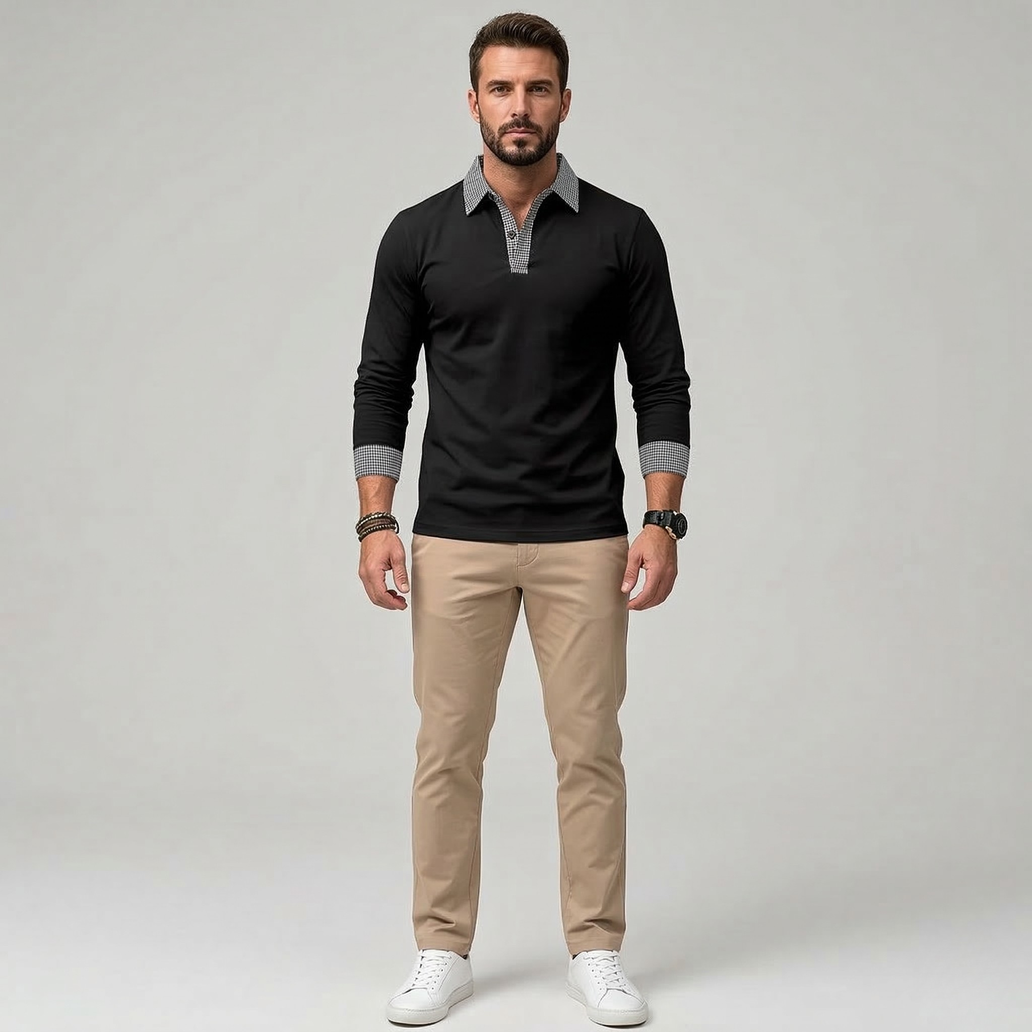 Herren Langarm-Poloshirt Baumwolle Freizeit Pullover mit Kragen