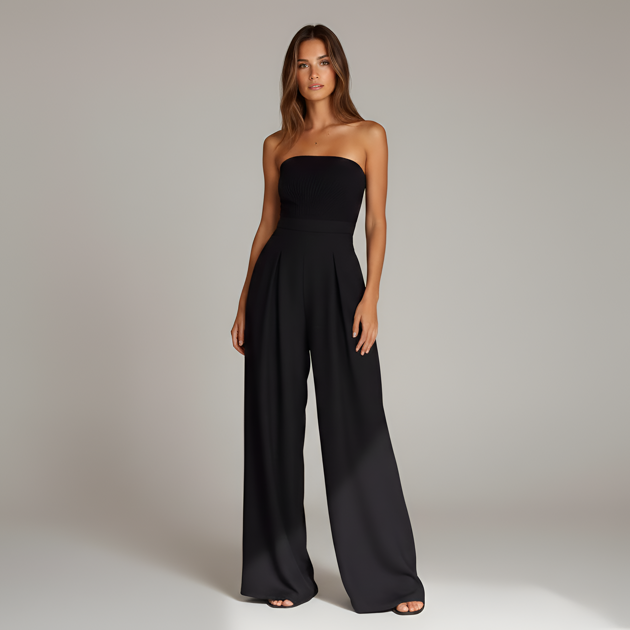 Mono de mujer sin tirantes, de pierna ancha con bolsillos, ajuste entallado