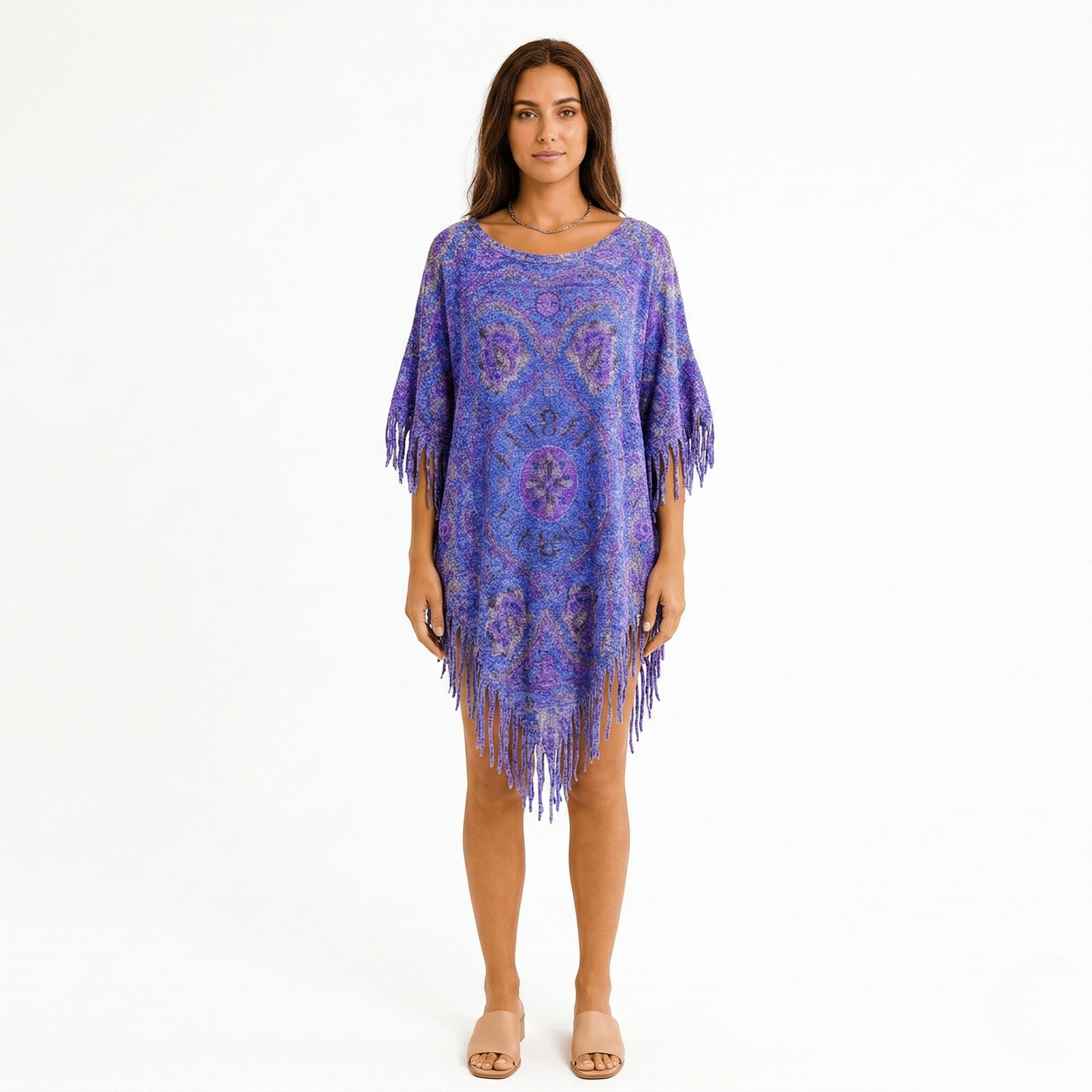 Robe courte bohème imprimée pour femme, manches longues, ourlet à volants, tunique décontractée