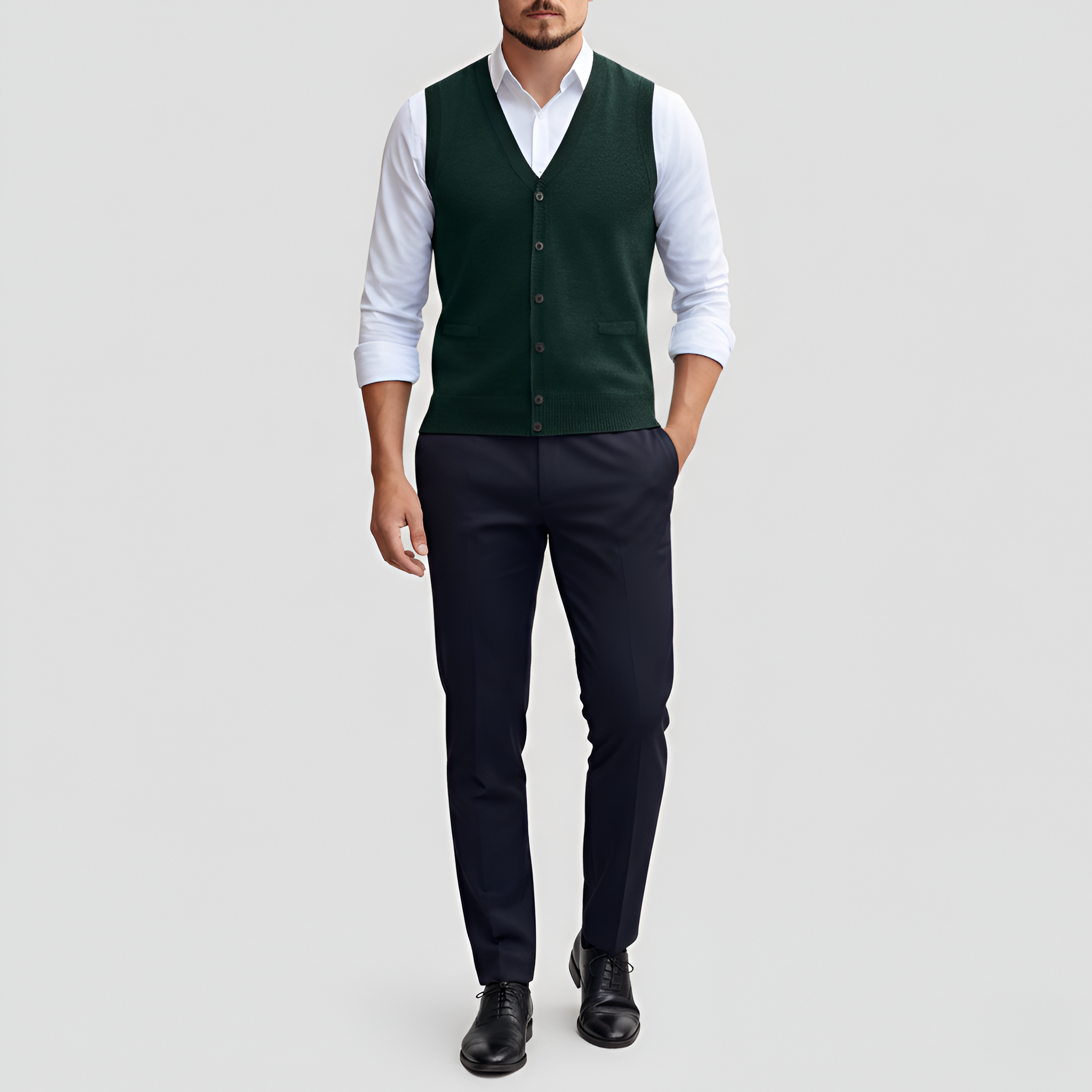 Pánská pletená vesta s výstřihem do V a knoflíky vpředu pro vrstvení