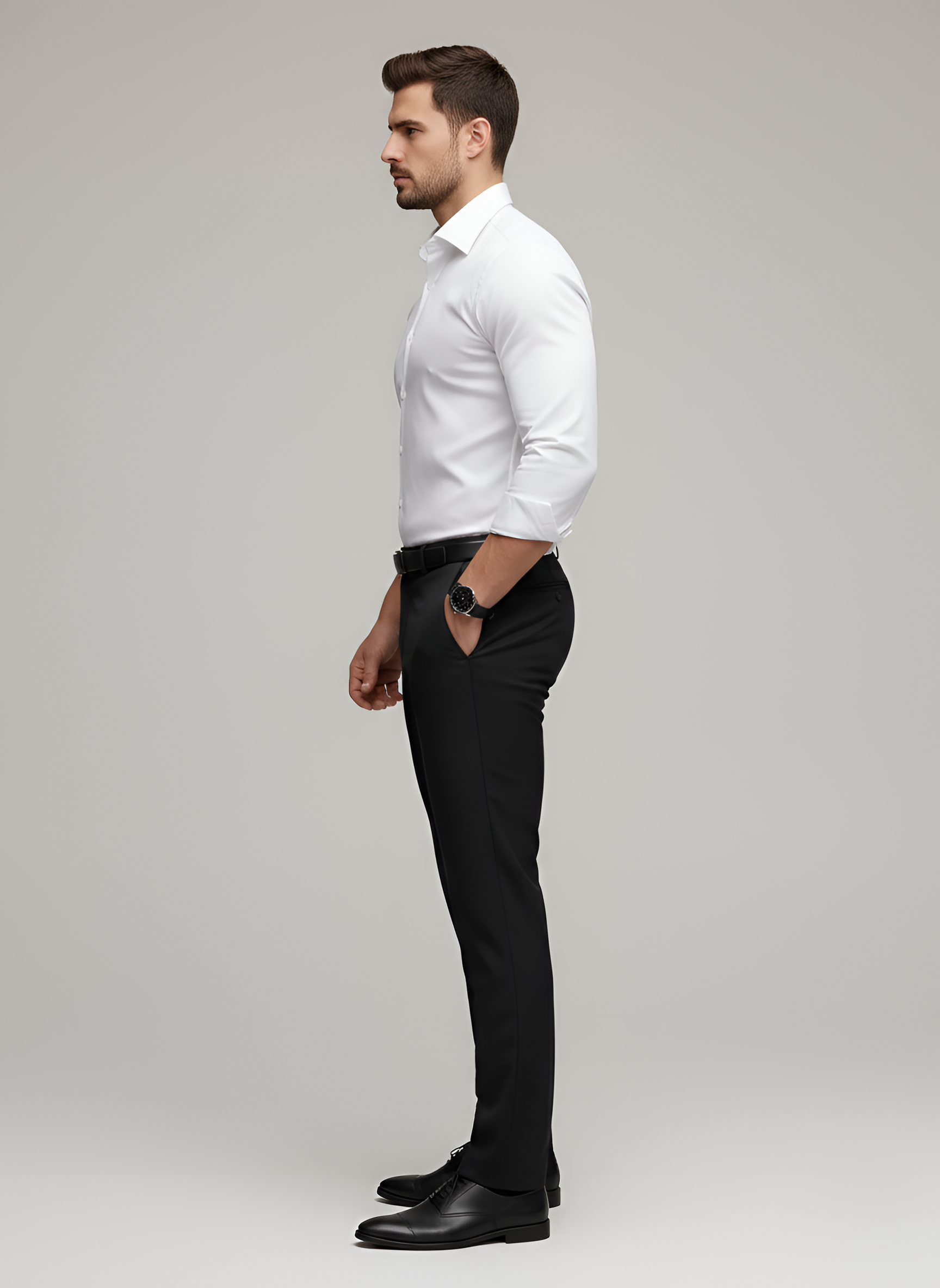 Camisa de hombre sin arrugas, abotonada, ajustada, de manga larga, de algodón elástico para vestir