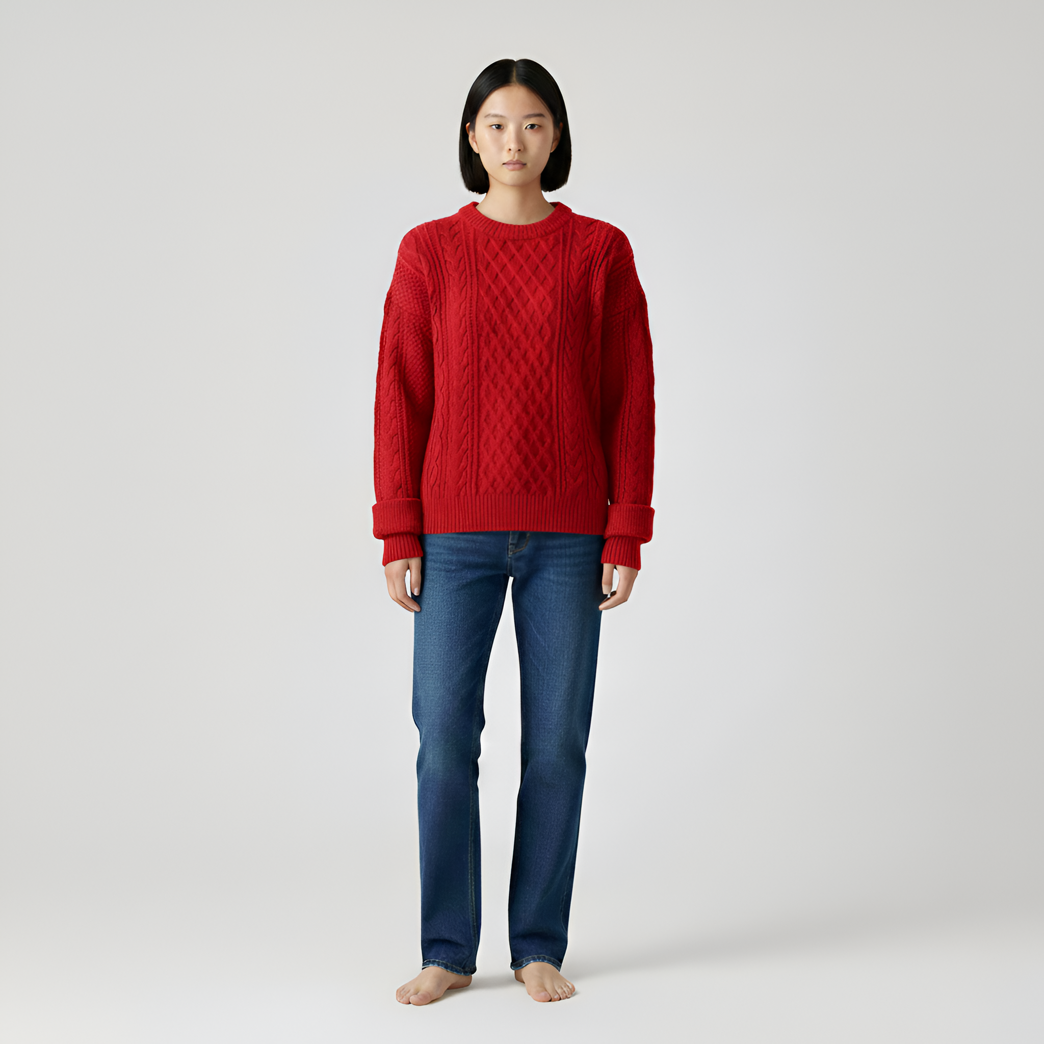 Women’s cable knit sweater crew neck long sleeve