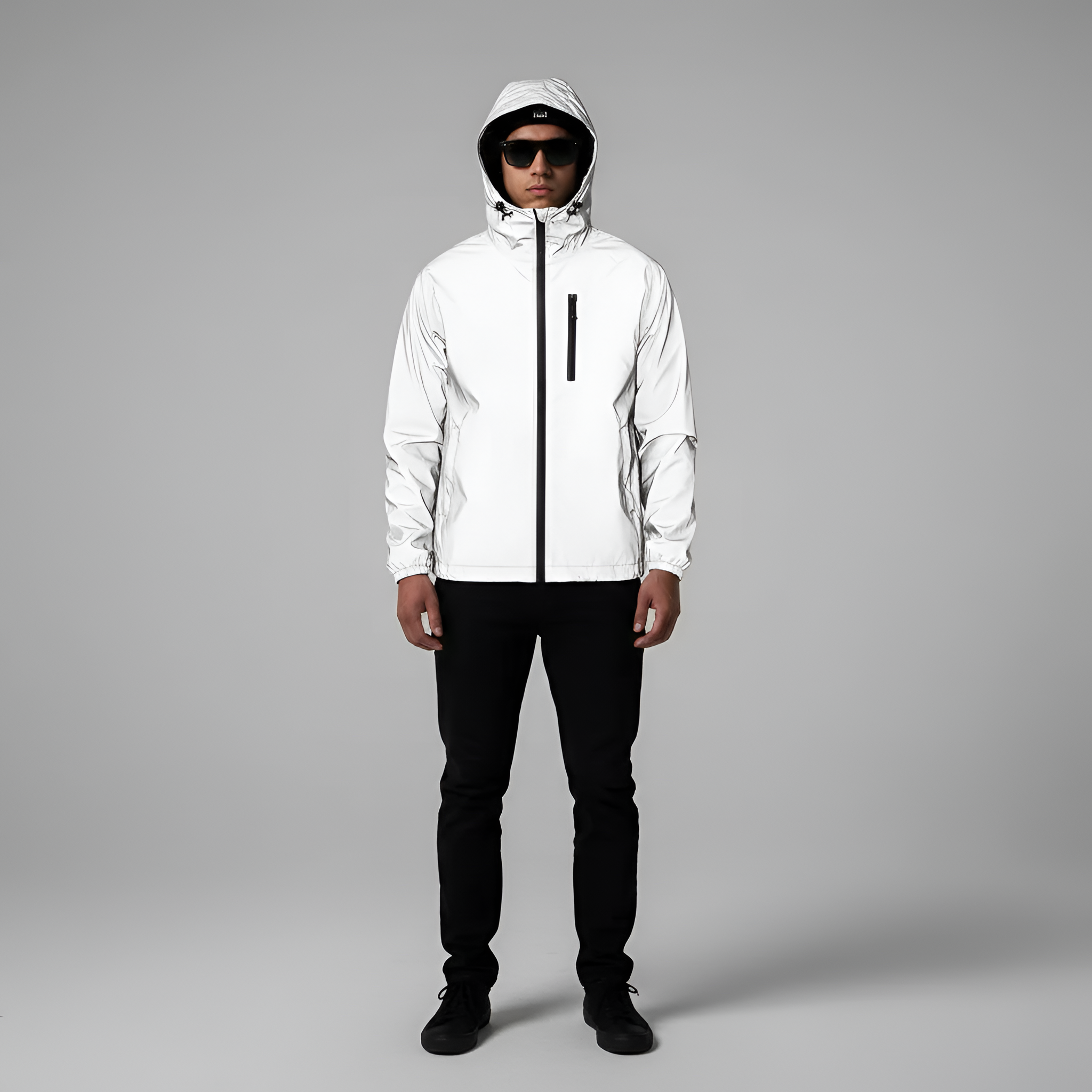 By Assuli Reflective Hooded Jacket for Men Windproof Lightweight Outerwear