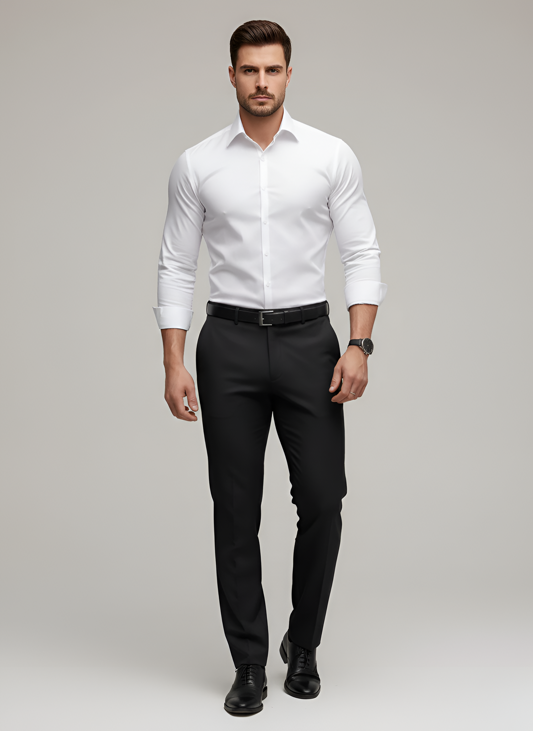 Camisa de hombre sin arrugas, abotonada, ajustada, de manga larga, de algodón elástico para vestir