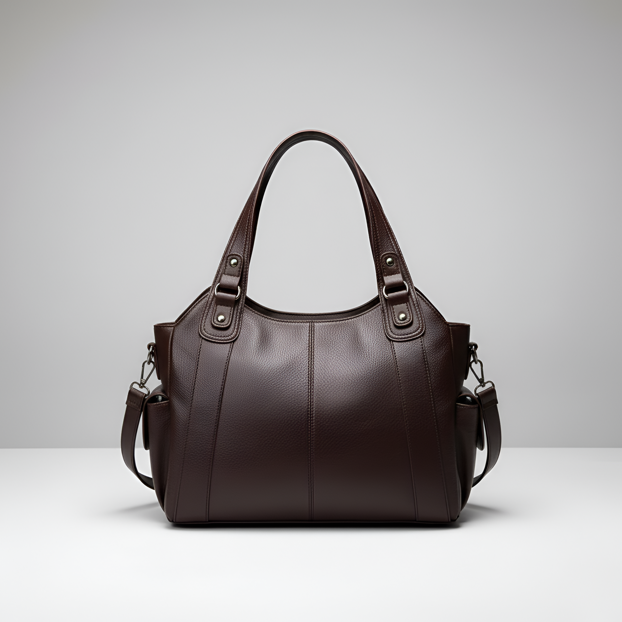 Sac fourre-tout pour femme en cuir véritable avec poches à fermeture éclair et bandoulière