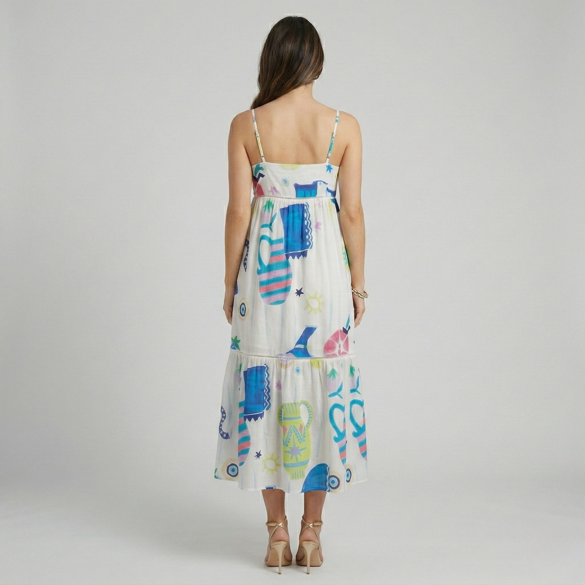 Women’s Strapless Midi Dress Printed Summer Casual A-Line Sundress