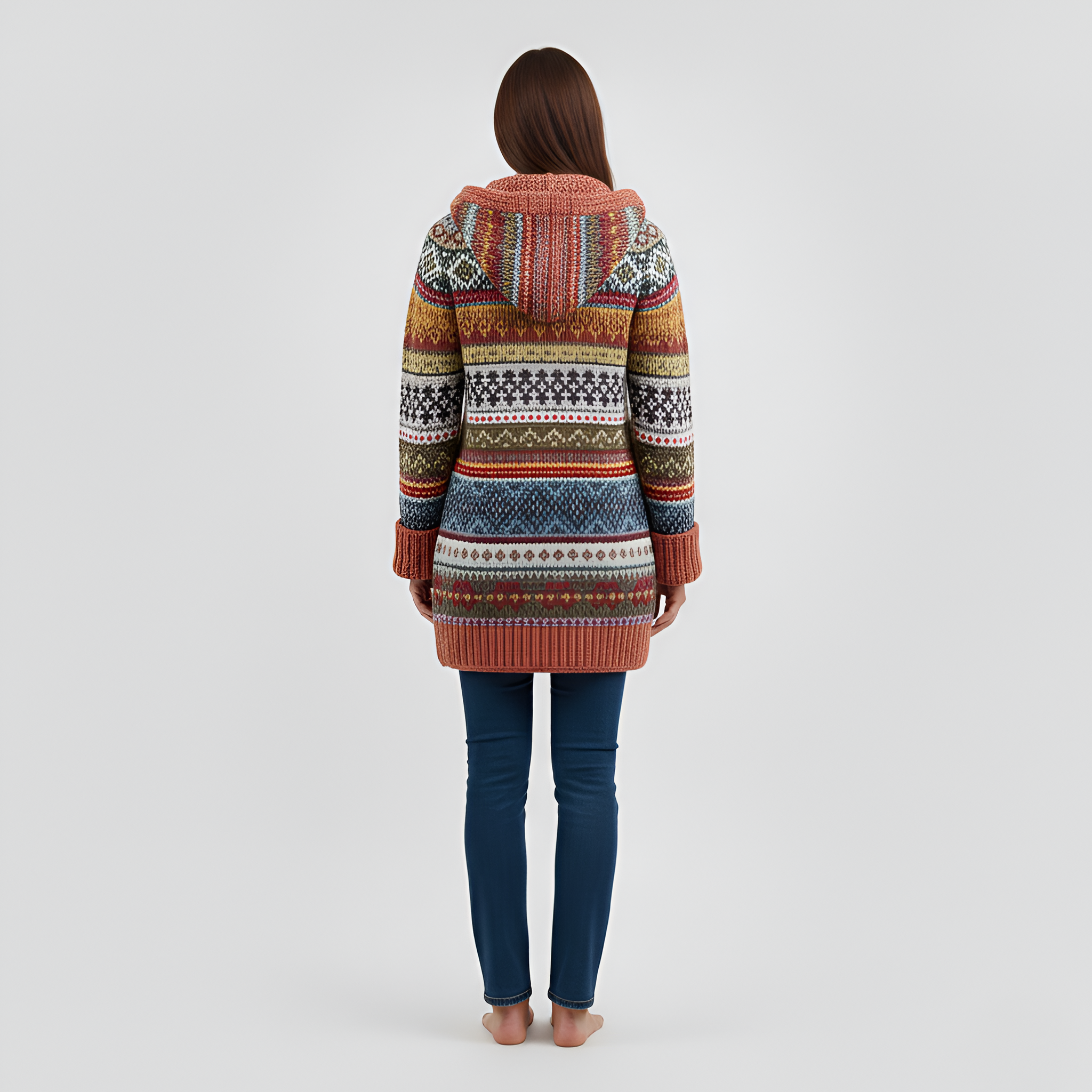 Cardigan gros tricotat cu glugă pentru femei, cu nasturi în față, pulover de iarnă