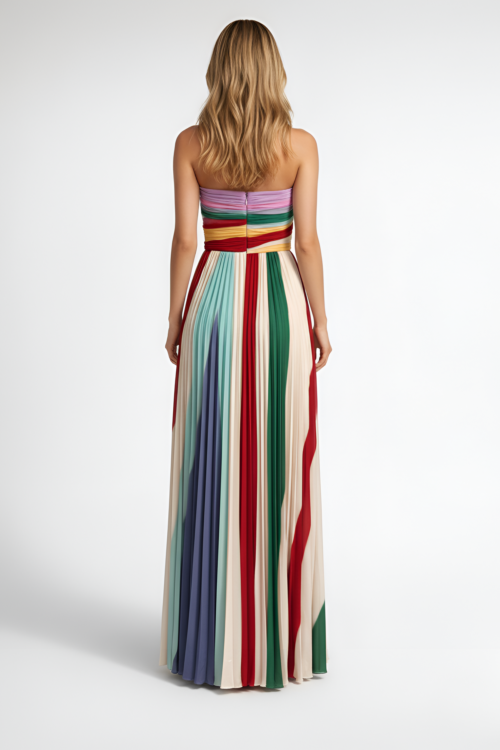 Rochie lungă plisată fără bretele pentru femei cu model imprimat