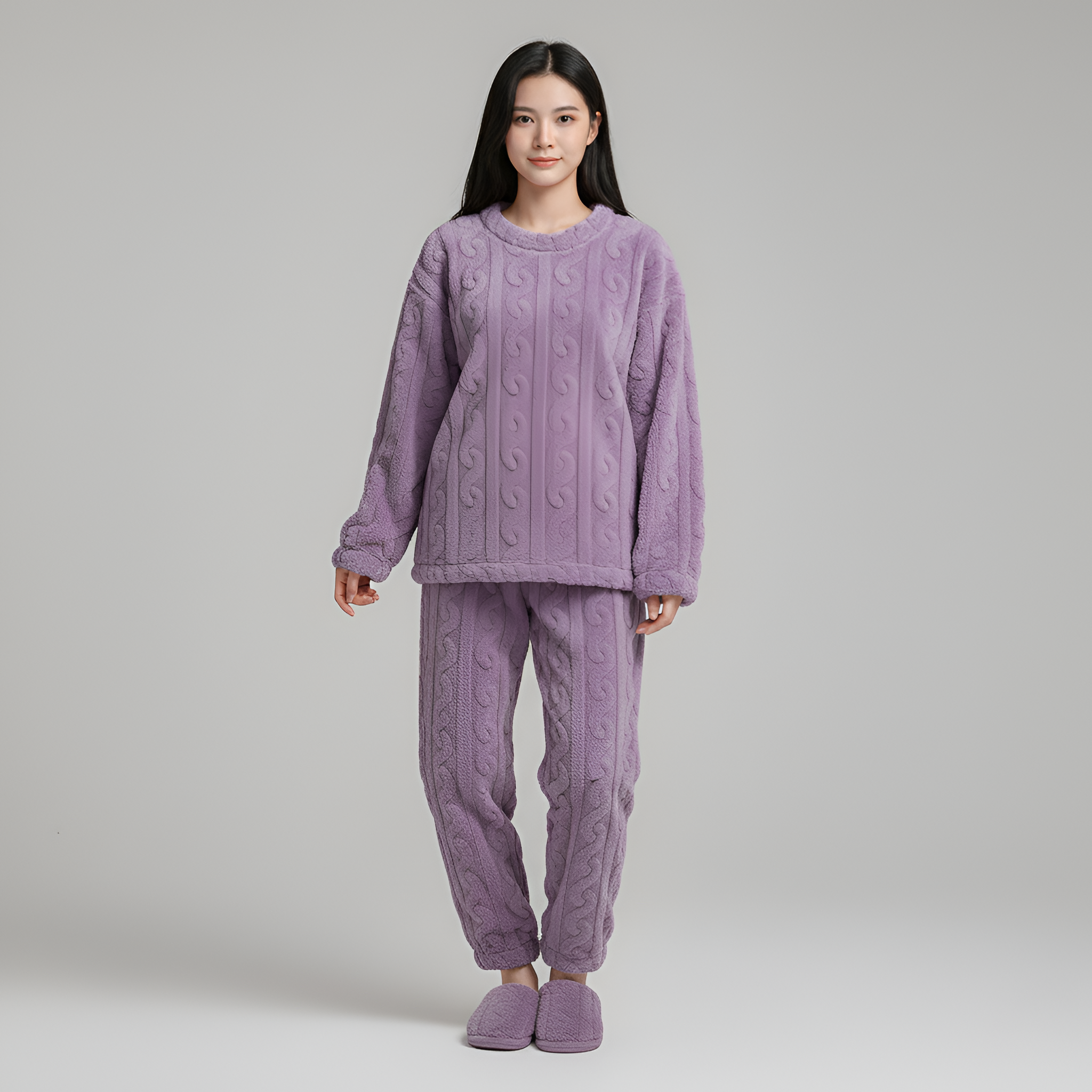 By Assuli women’s plush fleece loungewear set with long sleeve top and pants