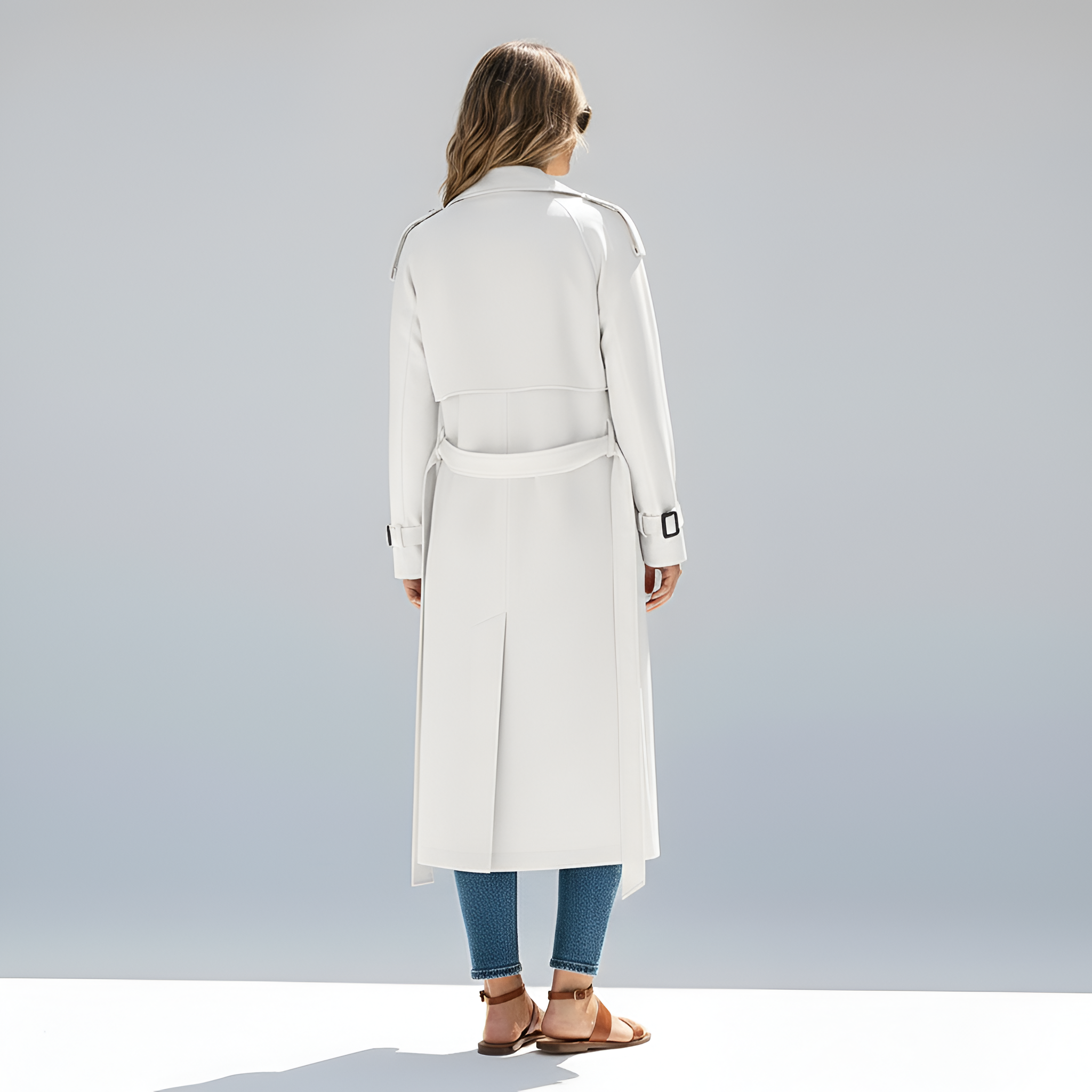 Abrigo largo para mujer By Assuli, gabardina ligera de doble botonadura