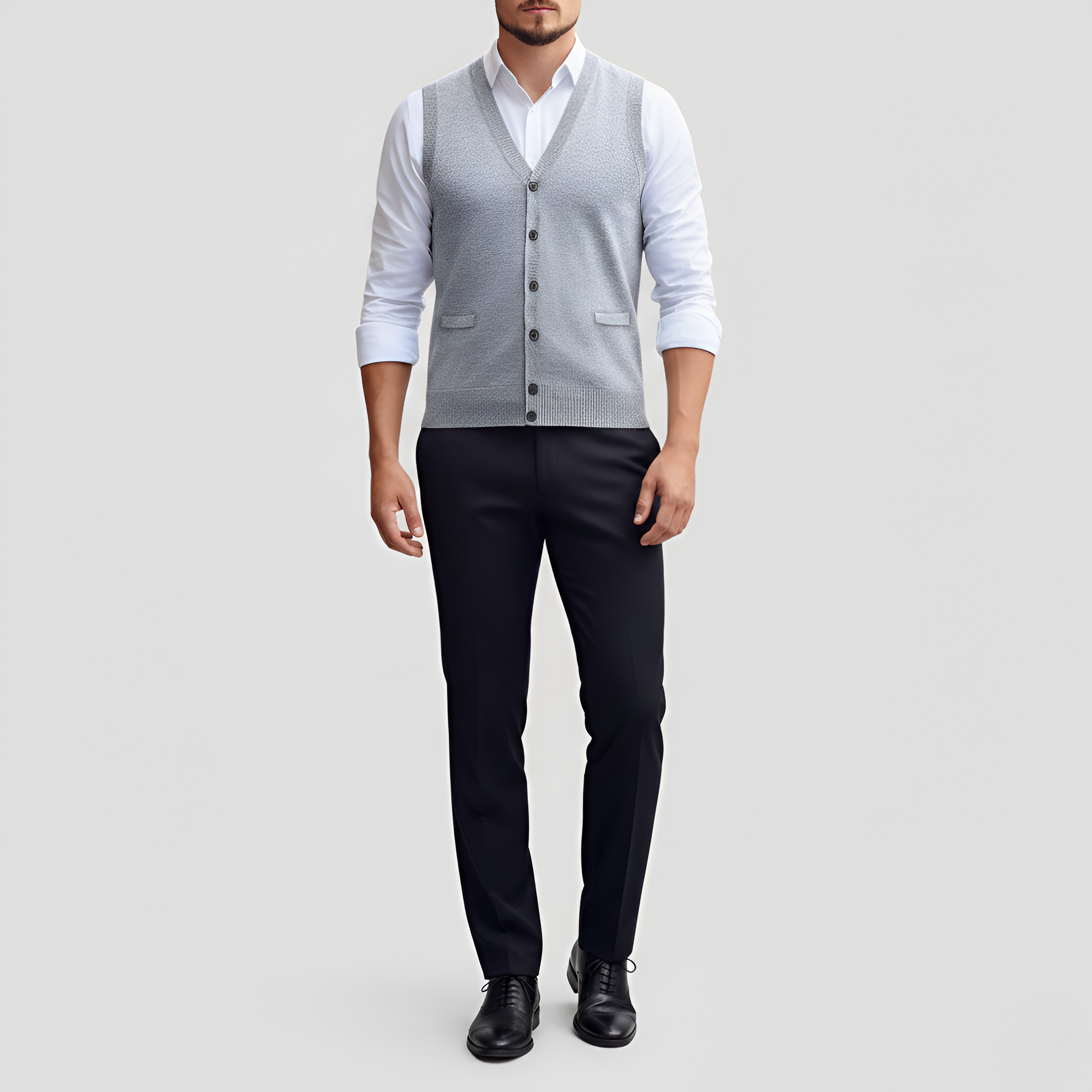 Pánská pletená vesta s výstřihem do V a knoflíky vpředu pro vrstvení