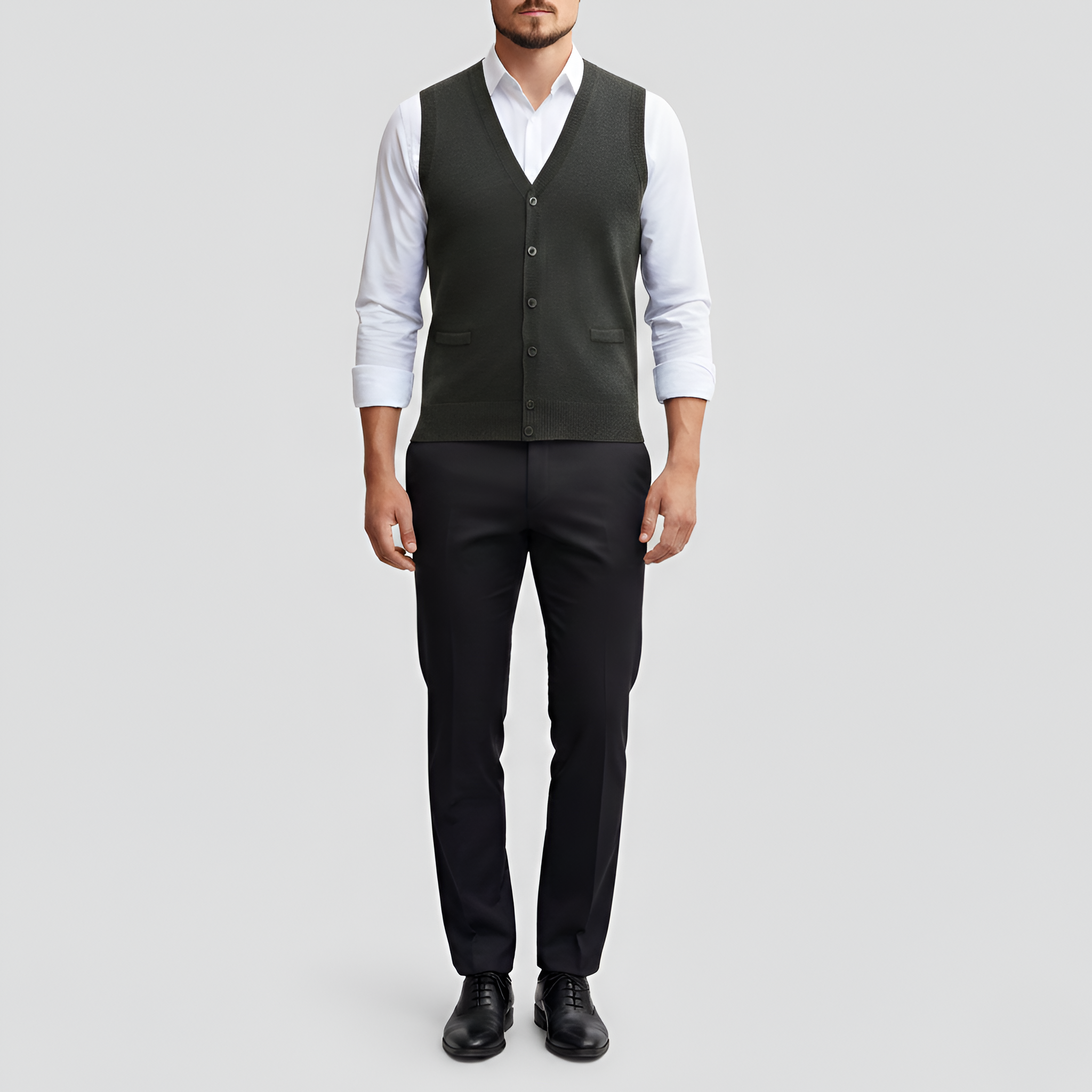 Pánská pletená vesta s výstřihem do V a knoflíky vpředu pro vrstvení