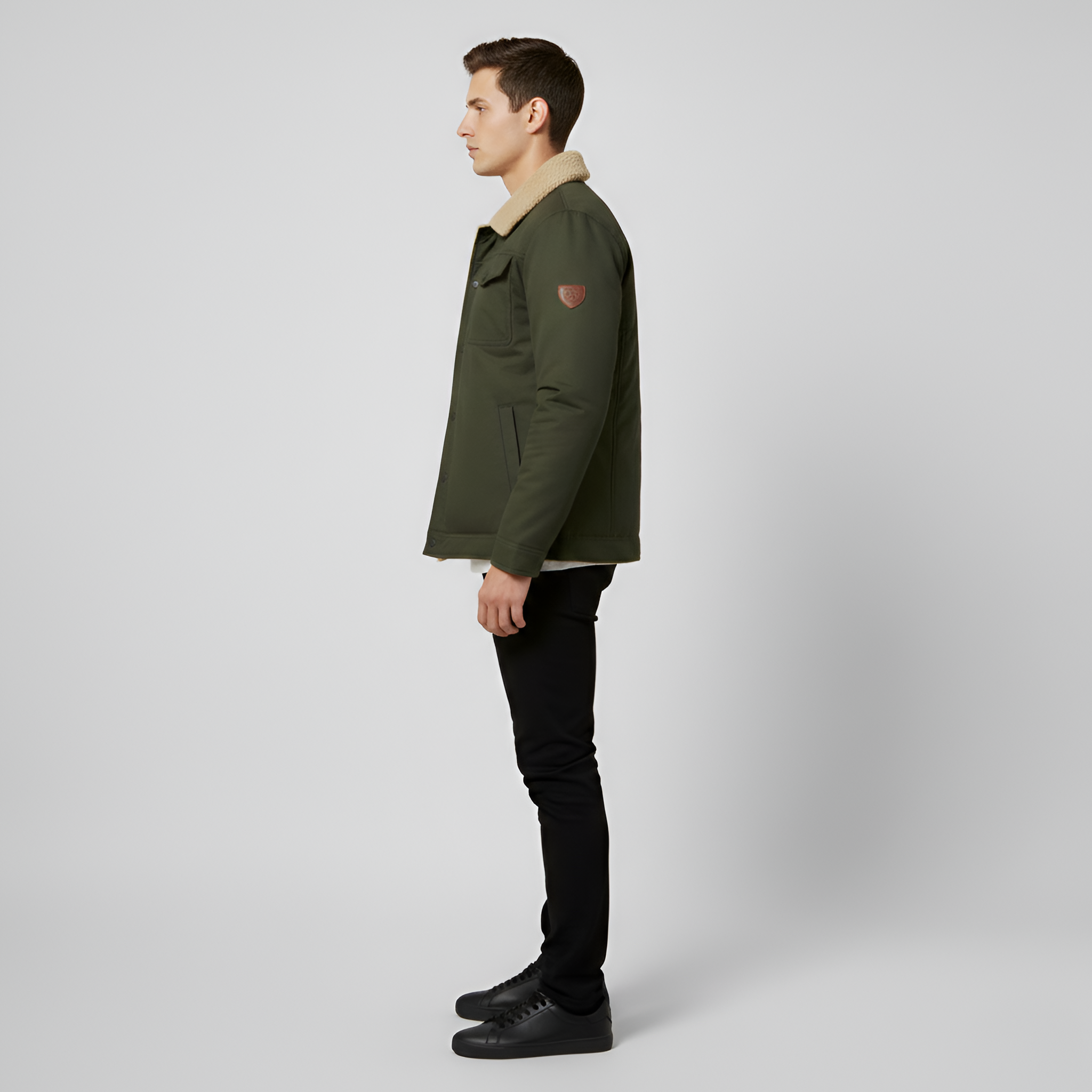 Casaco Bomber com Forro Sherpa para Homem Botões à Frente Roupa Casual de Inverno