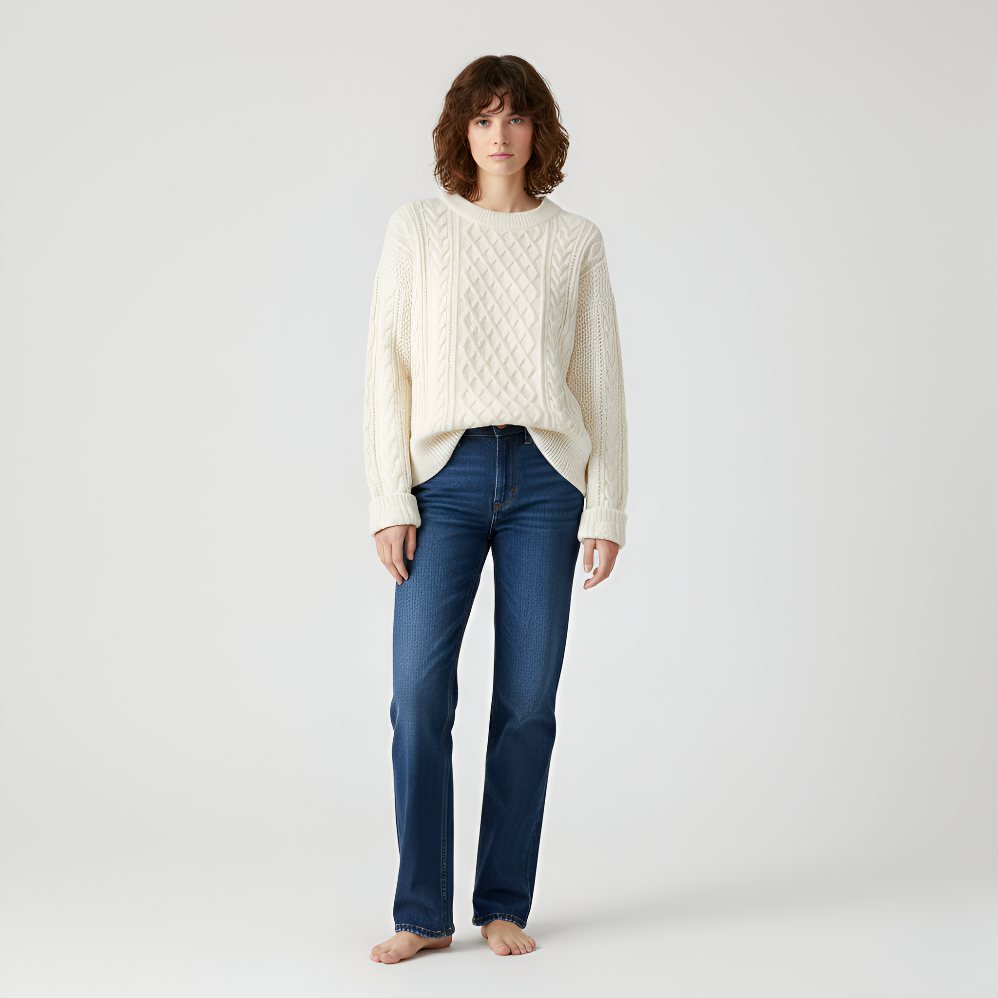 Dámský svetr s copánkovým vzorem, kulatý výstřih, dlouhý rukáv