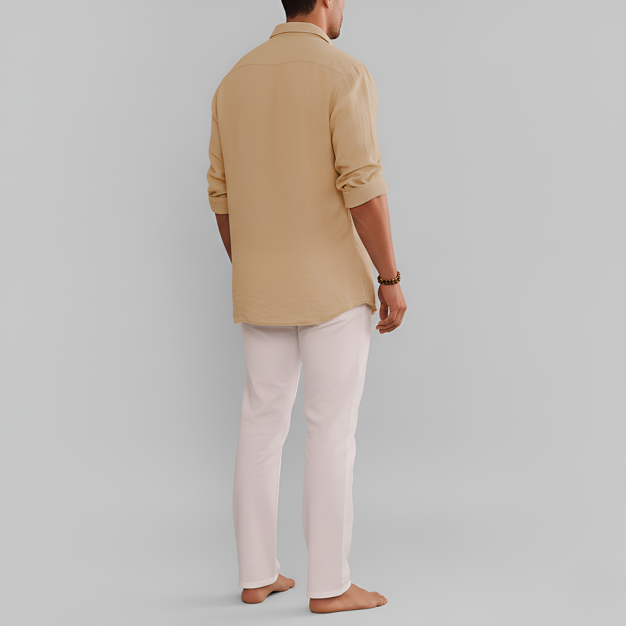 Camisa de lino para hombre con botones, manga larga, ajuste casual