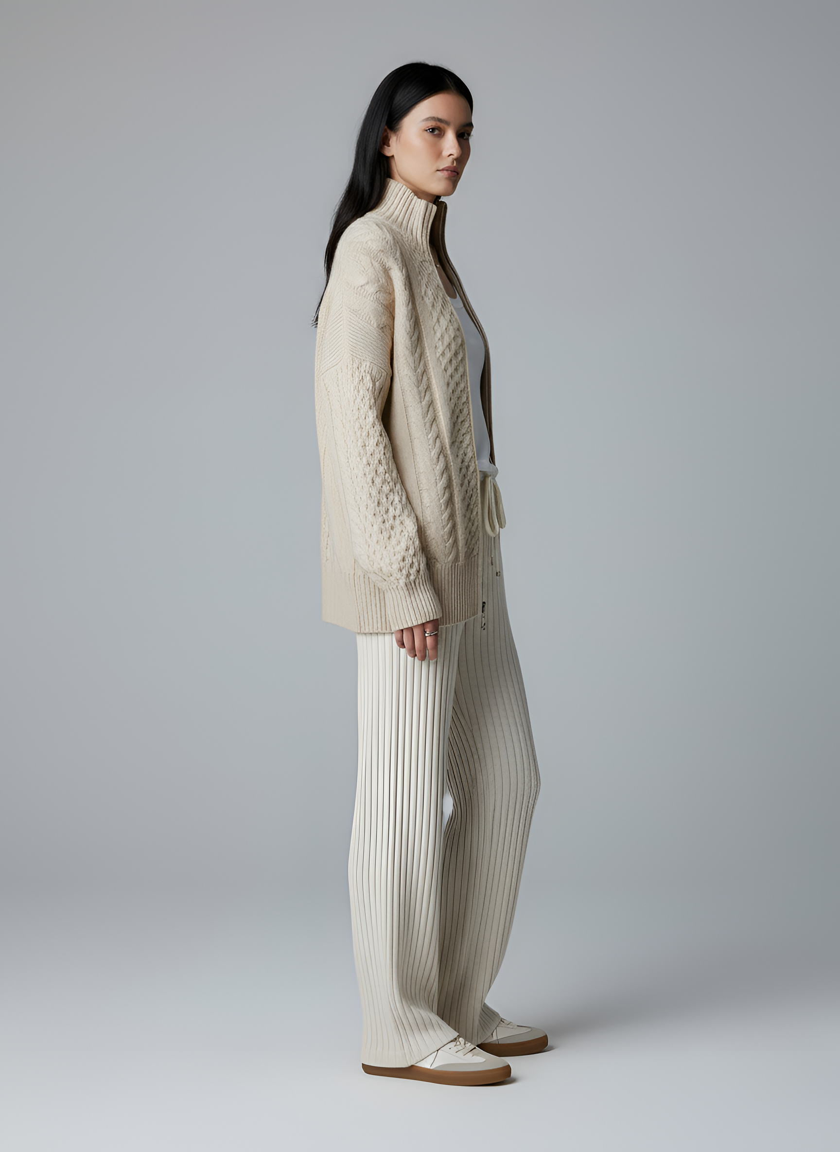 Women’s Cable Knit Zip Cardigan Wool Blend Sweater