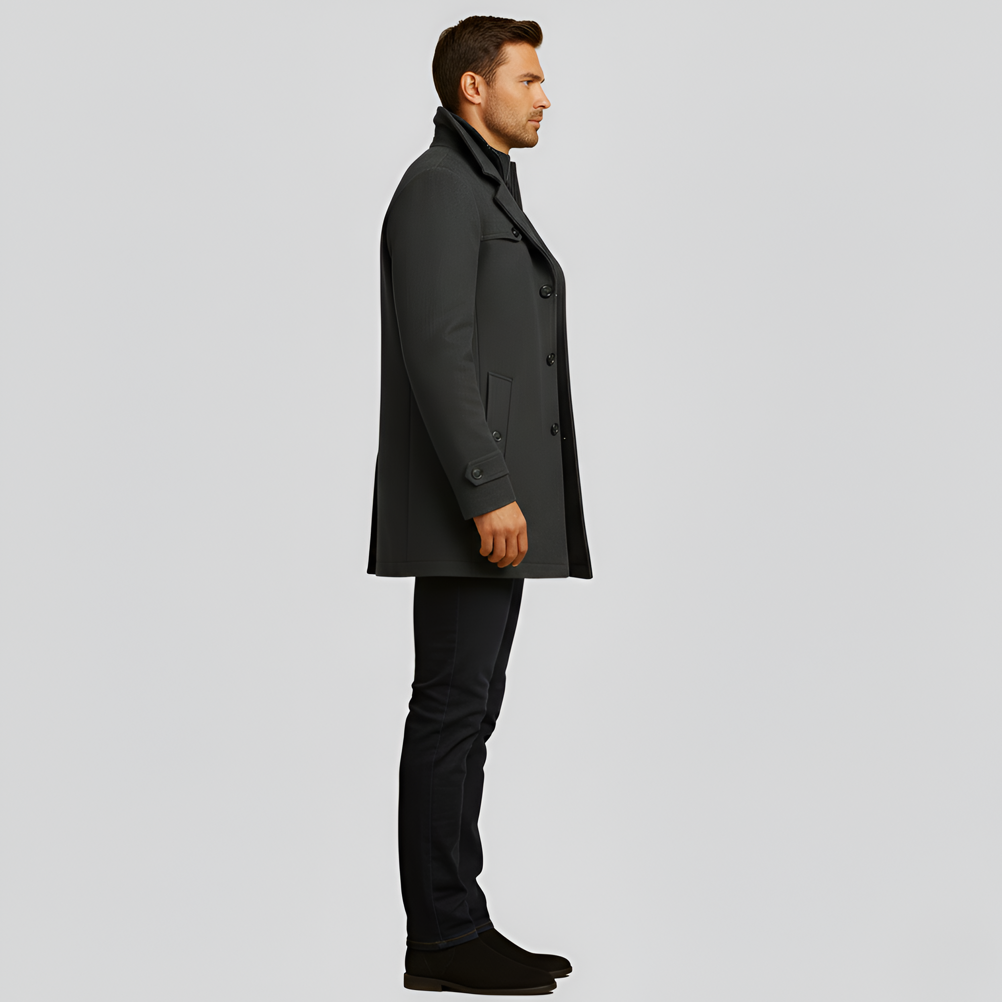 By Assuli Men’s Wool Blend Winter Coat with Stand Collar and Zip Pockets