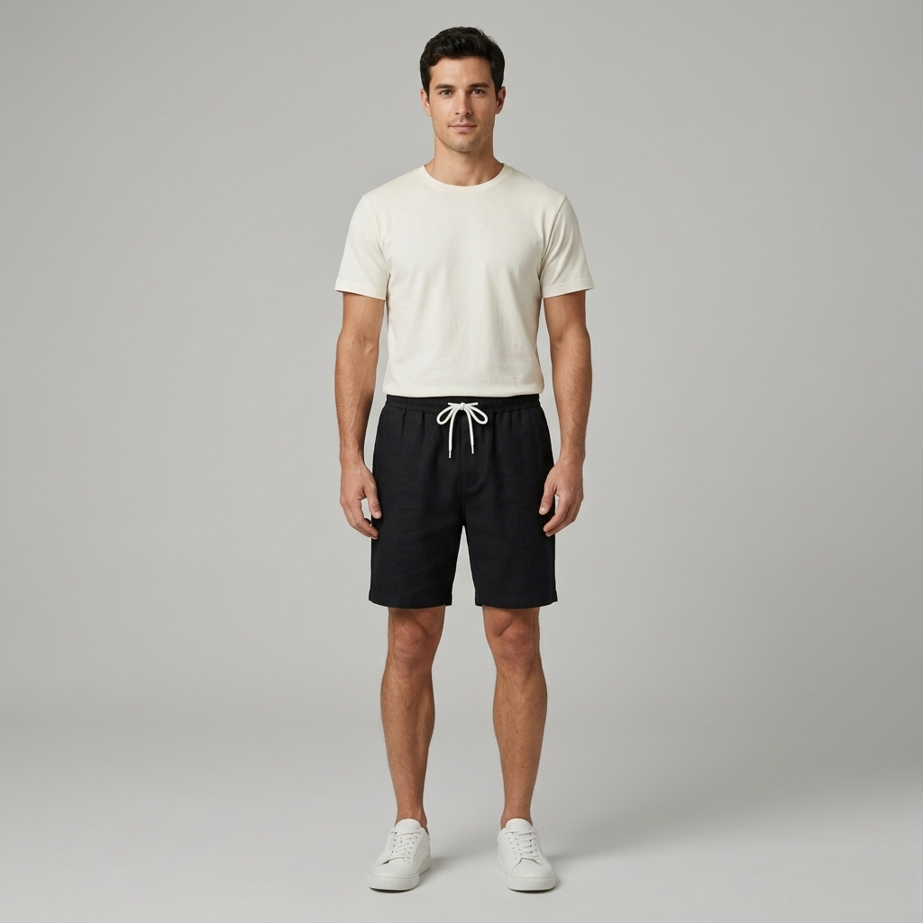 Shorts en coton pour homme avec cordon de serrage, taille élastique, shorts d'été décontractés avec poches