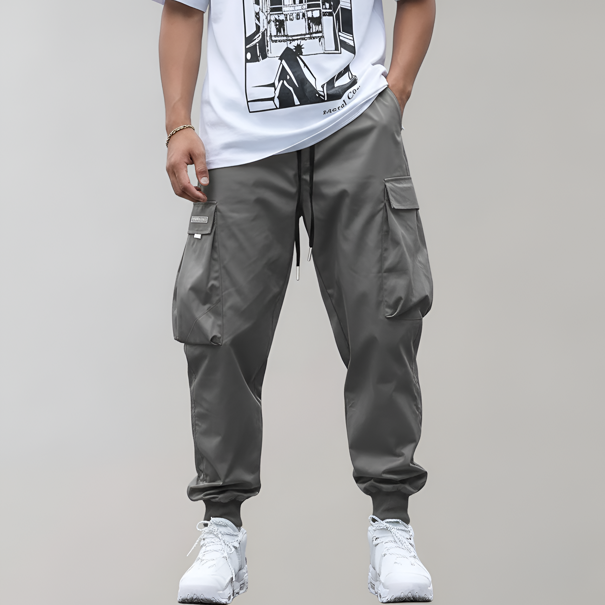 By Assuli Men’s Cargo Jogger Pants Cotton Blend Elastic Waist Streetwear