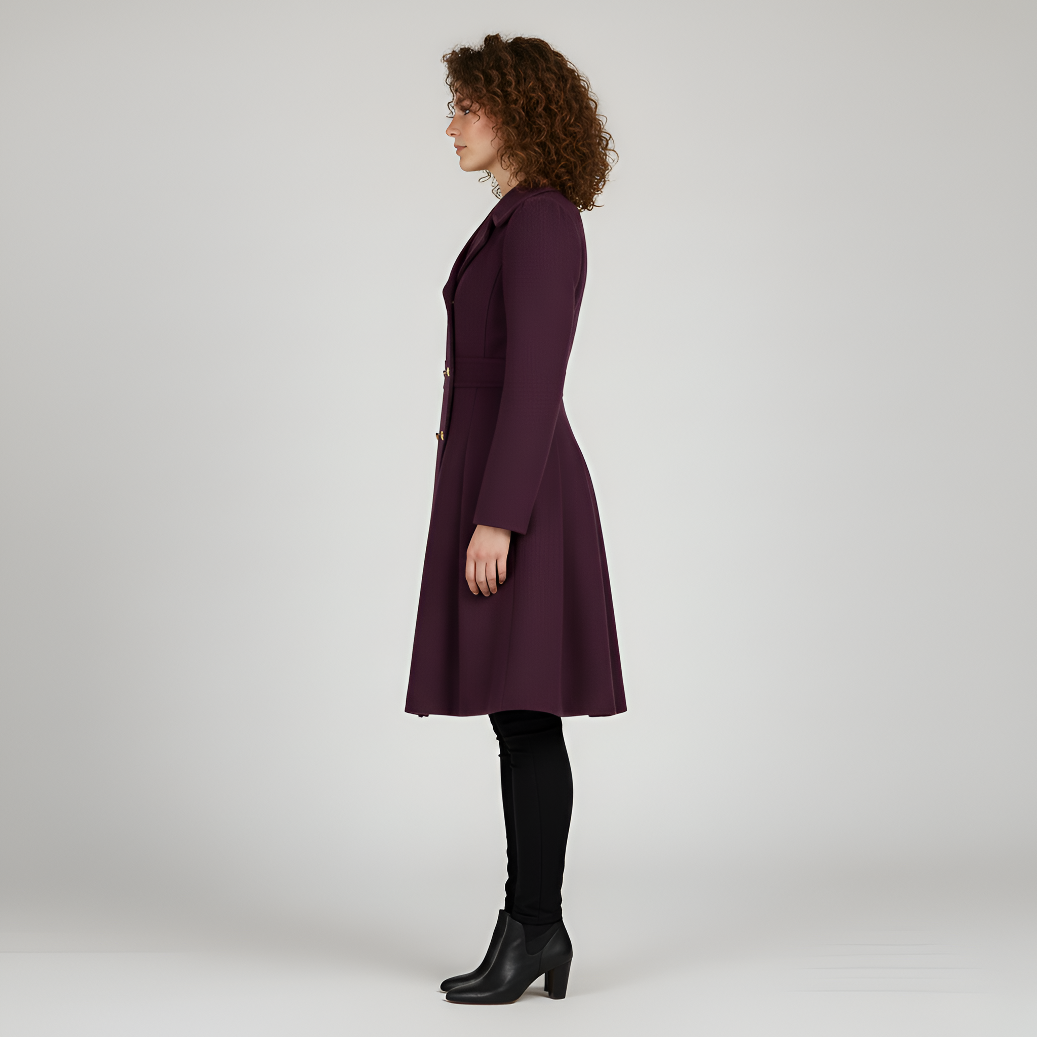 By Assuli Women’s Double Breasted Trench Coat with Pleated Skirt Fit