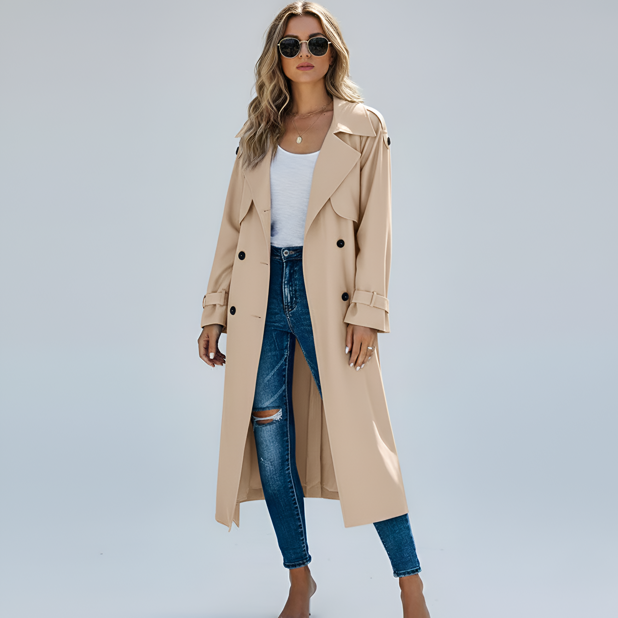 Abrigo largo para mujer By Assuli, gabardina ligera de doble botonadura