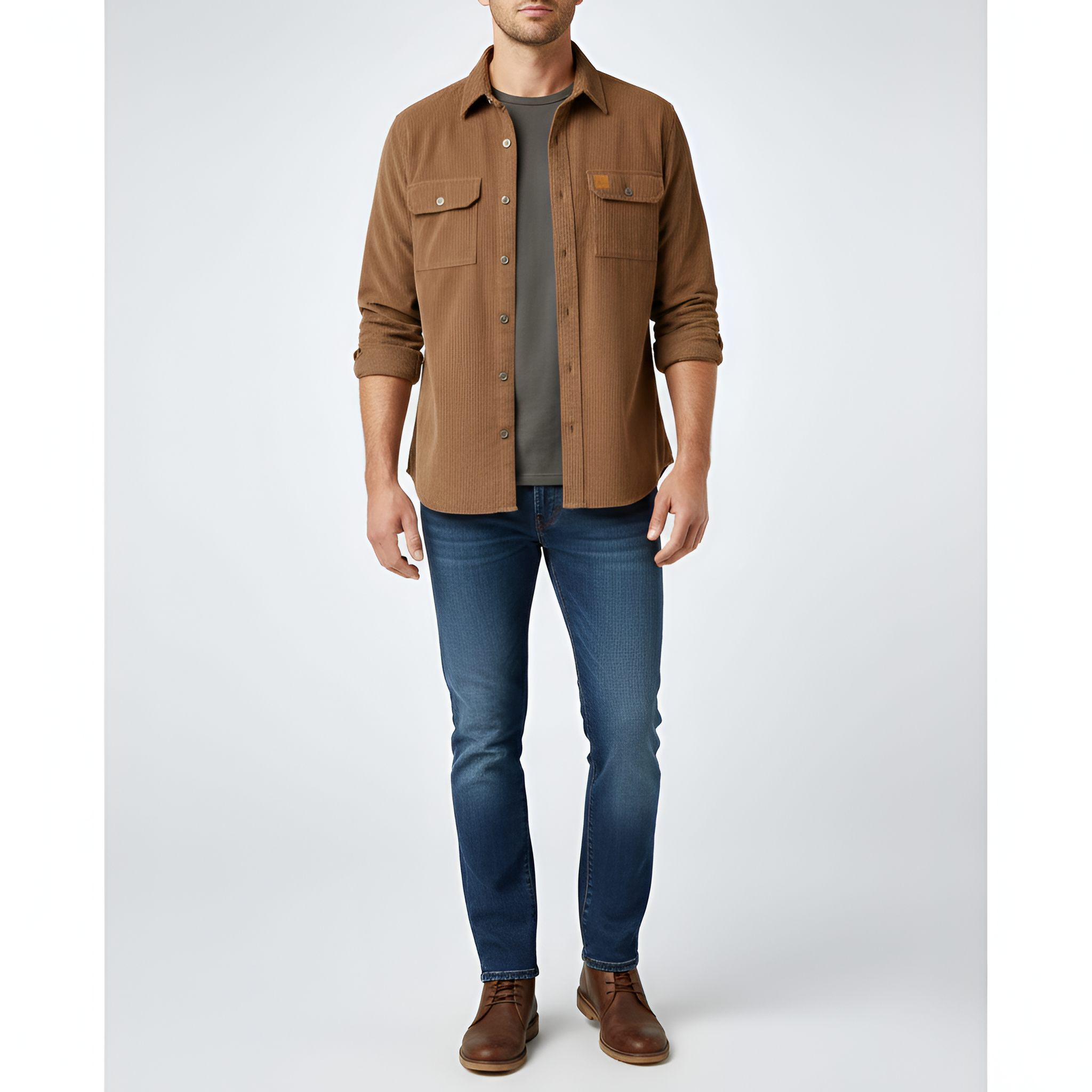 By Assuli Herre Fløjlsjakke Skjorte Bomuld Knap-op Overskjorte