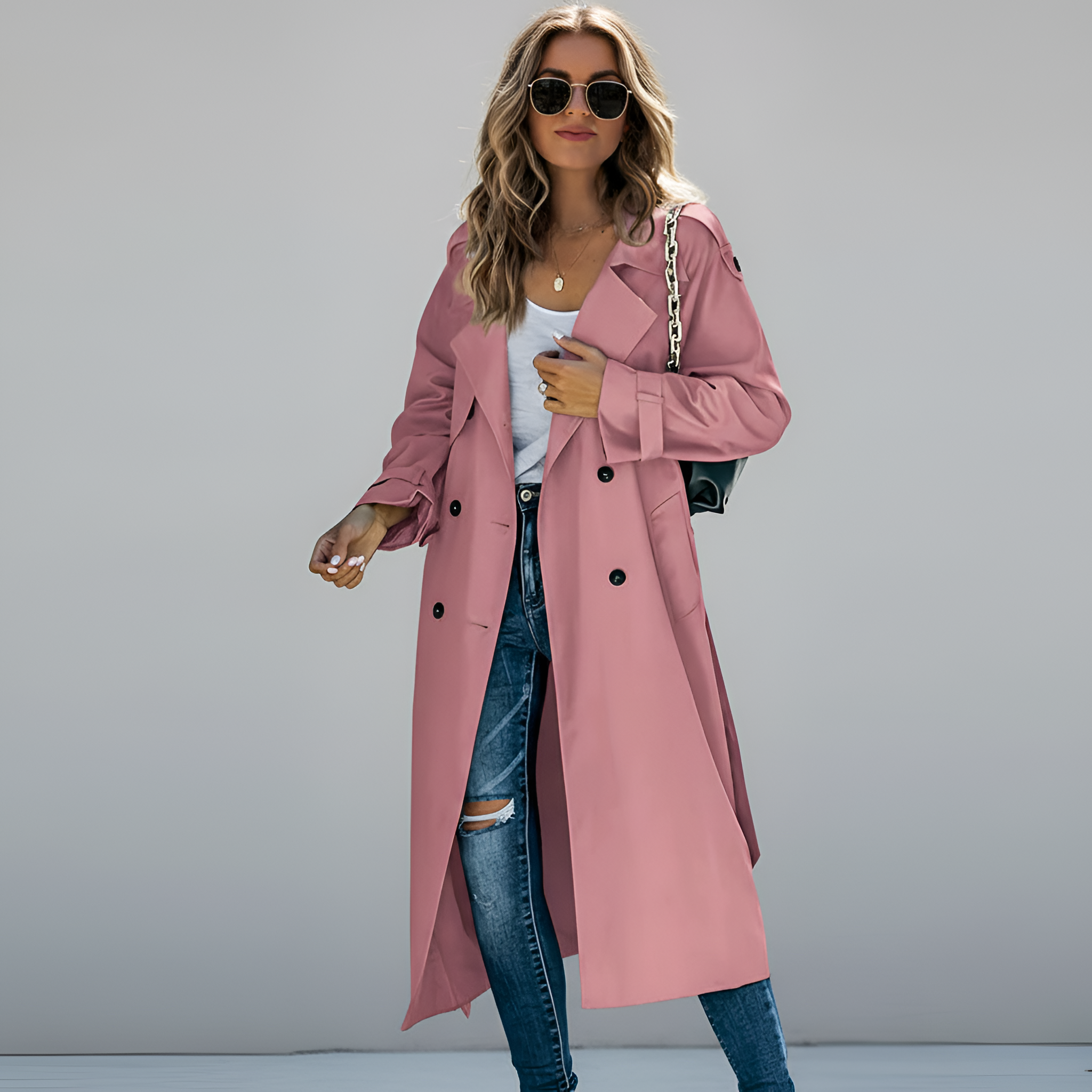 Abrigo largo para mujer By Assuli, gabardina ligera de doble botonadura