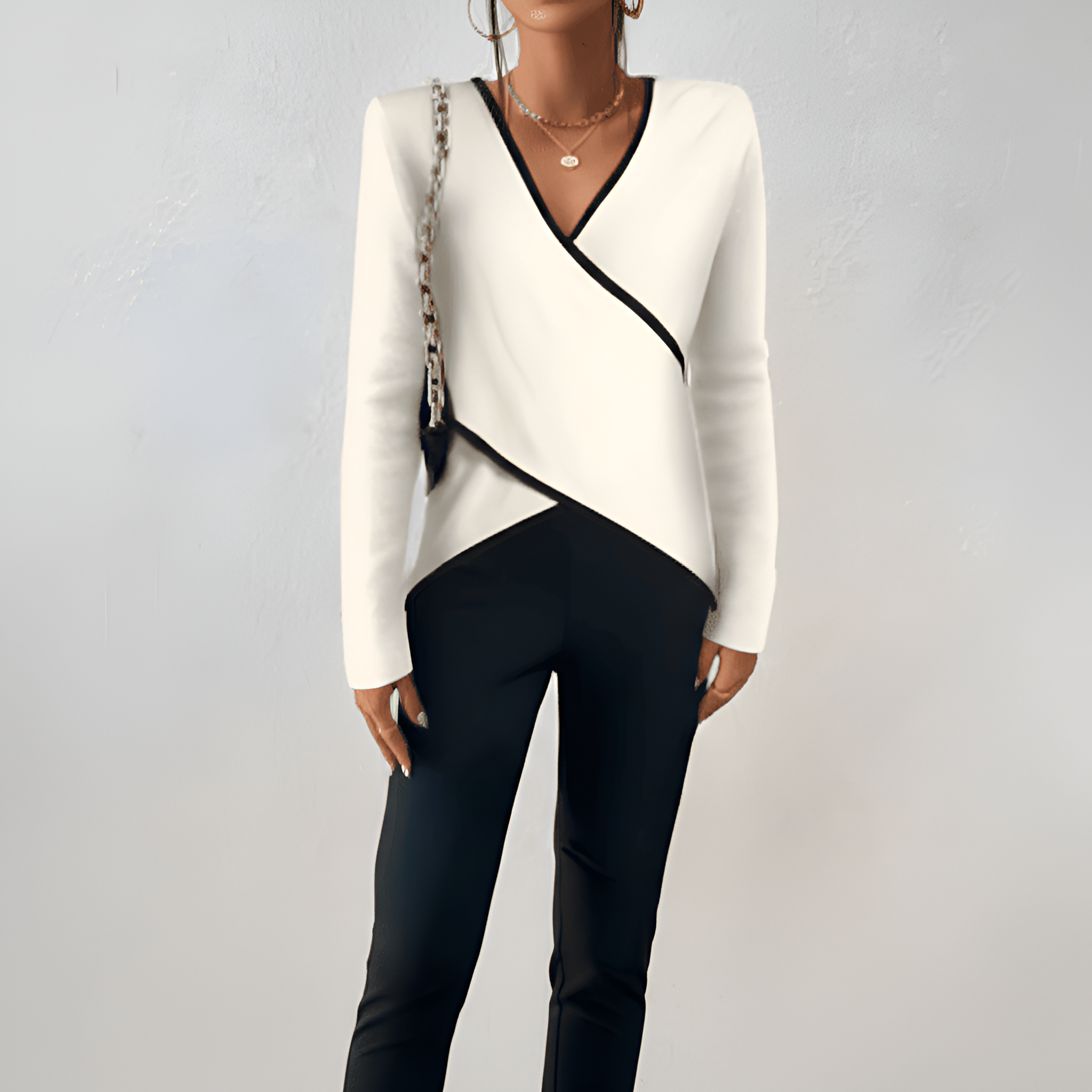 By Assuli Women’s Wrap Top Long Sleeve V-Neck Casual Fit Blouse