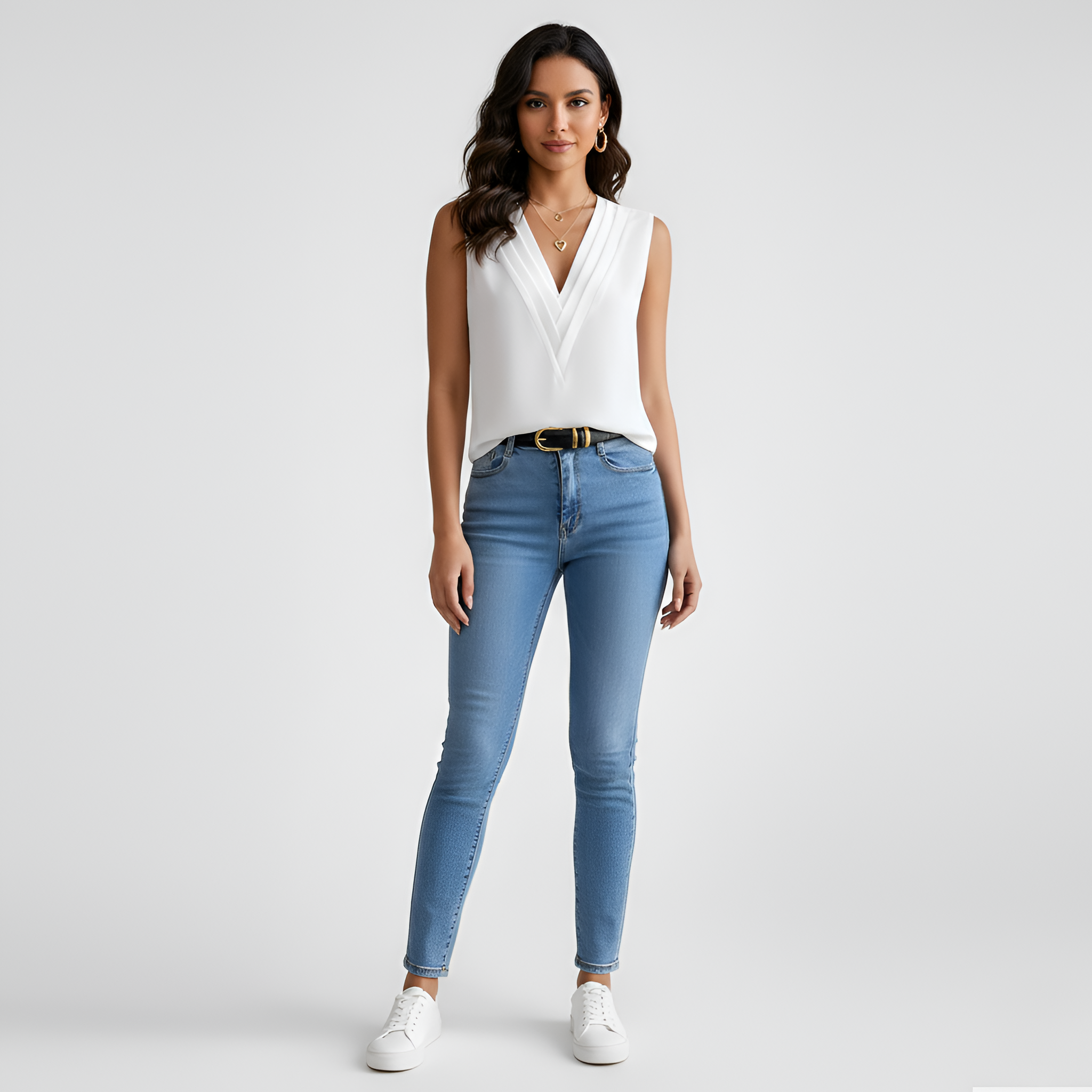 Blouse sans manches à col en V pour femme, débardeur décontracté en chiffon