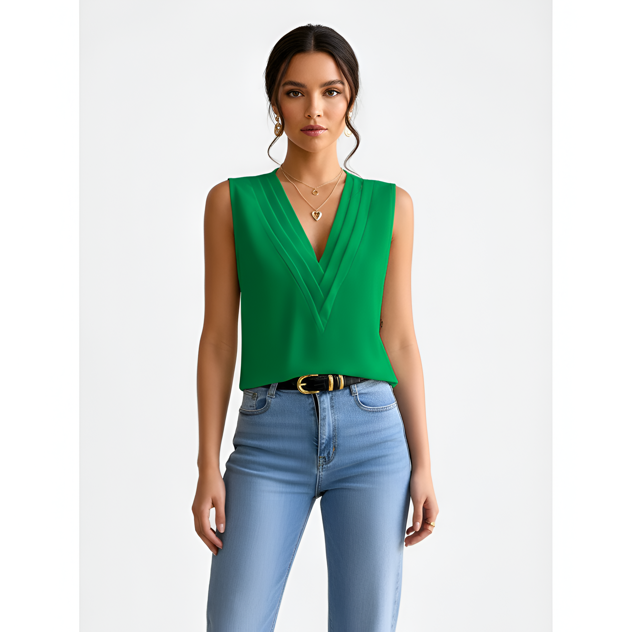 Blouse sans manches à col en V pour femme, débardeur décontracté en chiffon