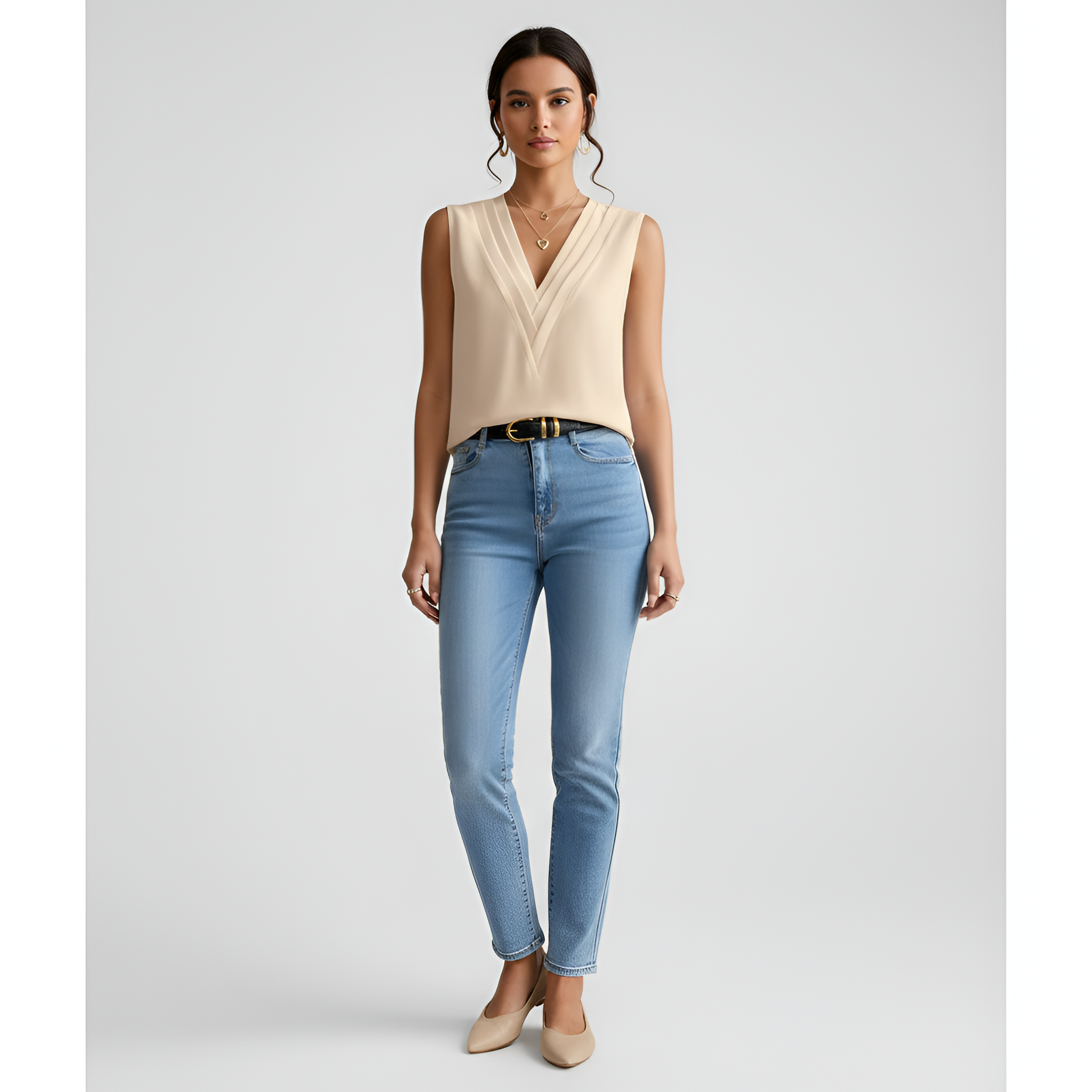 Blouse sans manches à col en V pour femme, débardeur décontracté en chiffon