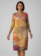 Women’s V-Neck Leaf Print Shift Dress 3/4 Sleeve Casual Midi Dress