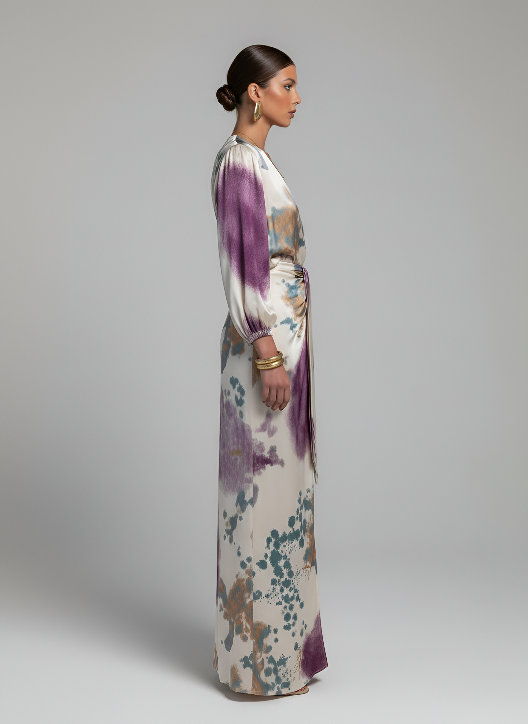 Women’s V-Neck Midi Dress Long Sleeve Tie Waist Wrap Party Dress